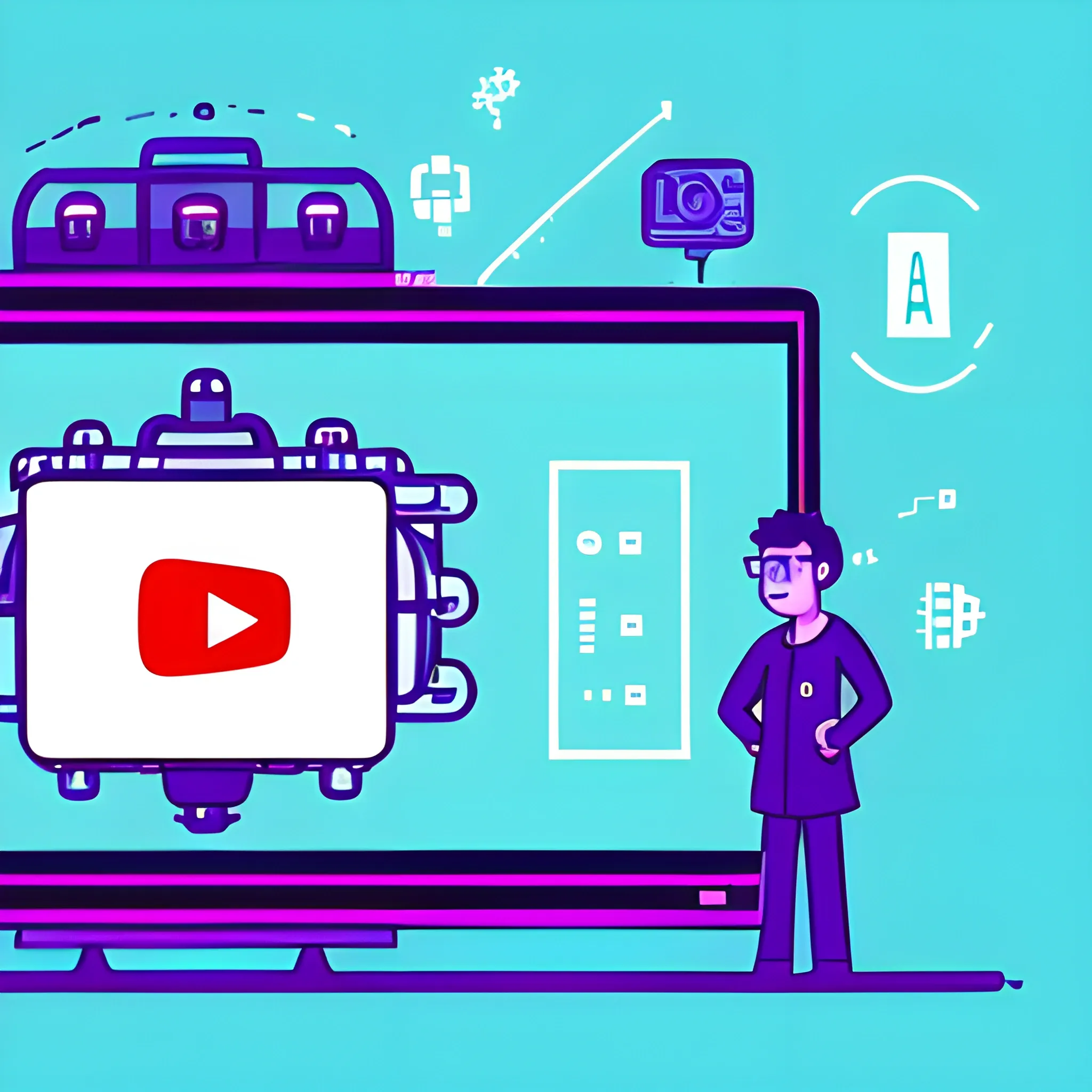 a youtube banner with text "AI Generated". Machine learning related context in the background., Cartoon
