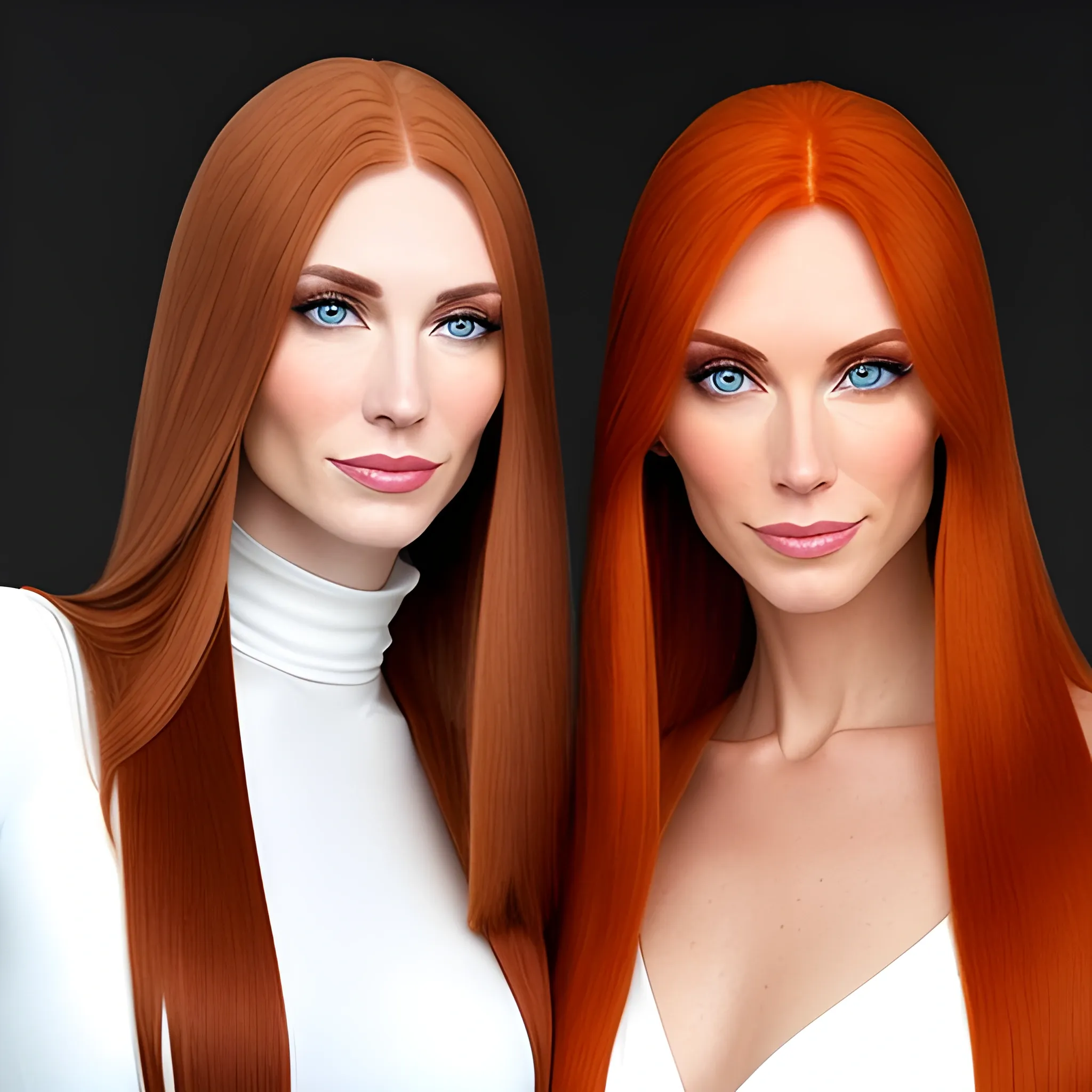 two young caucasian women both caucasian have longer straight hair one with medium brown brunette hair one with ginger redhead hair 