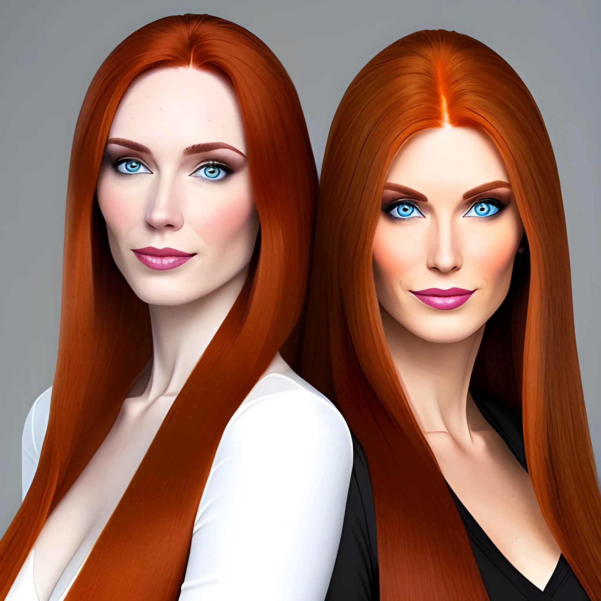 two young caucasian women both caucasian have longer straight hair one with medium brown brunette hair one with ginger redhead hair 