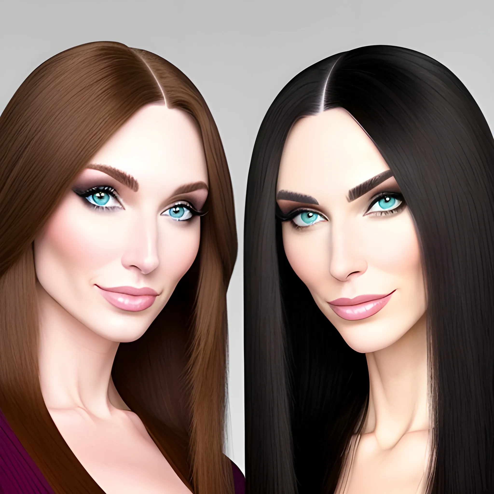 two young caucasian women both caucasian have longer straight hair both are the same brunette 