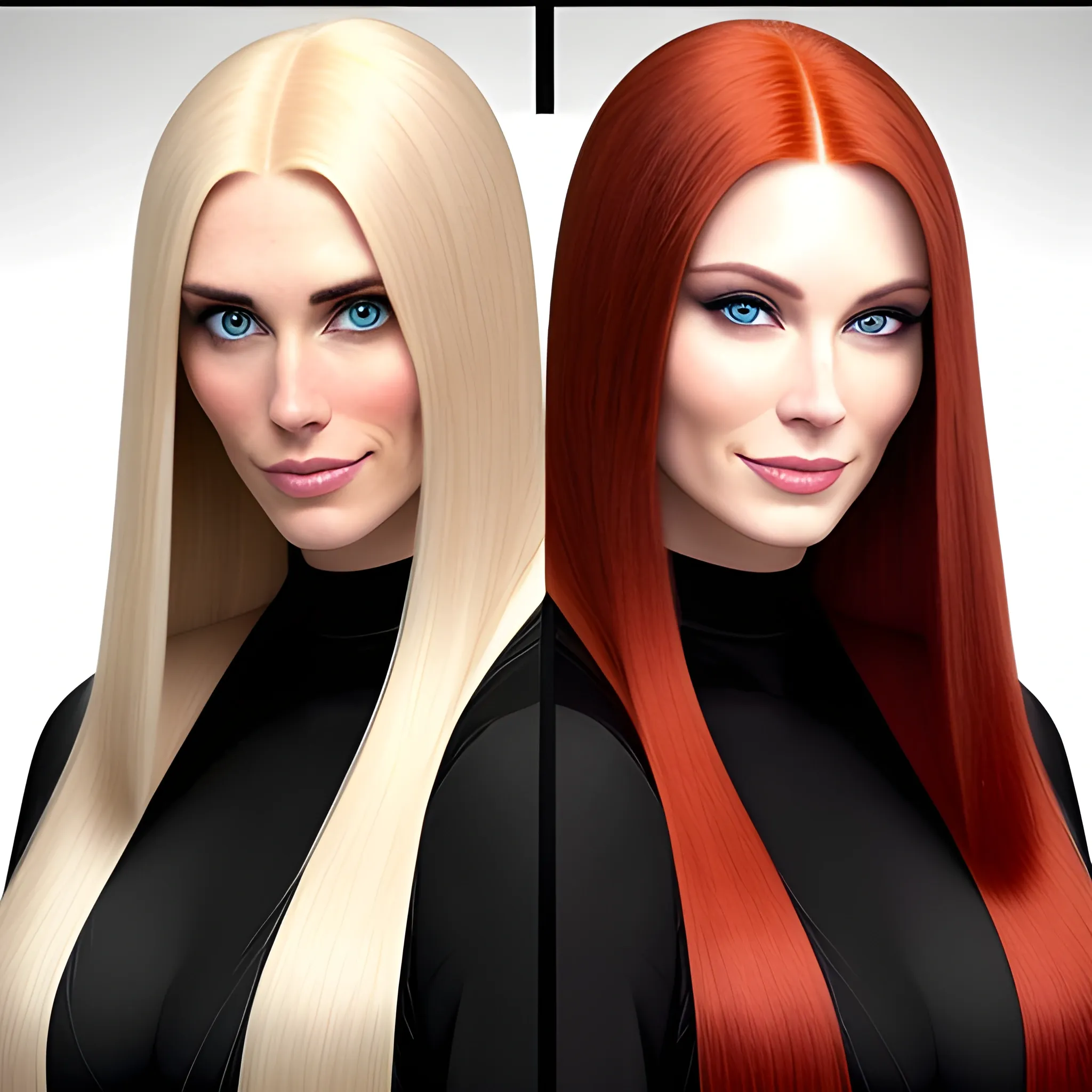 two young caucasian women both caucasian have longer straight hair one brunette one redhead 