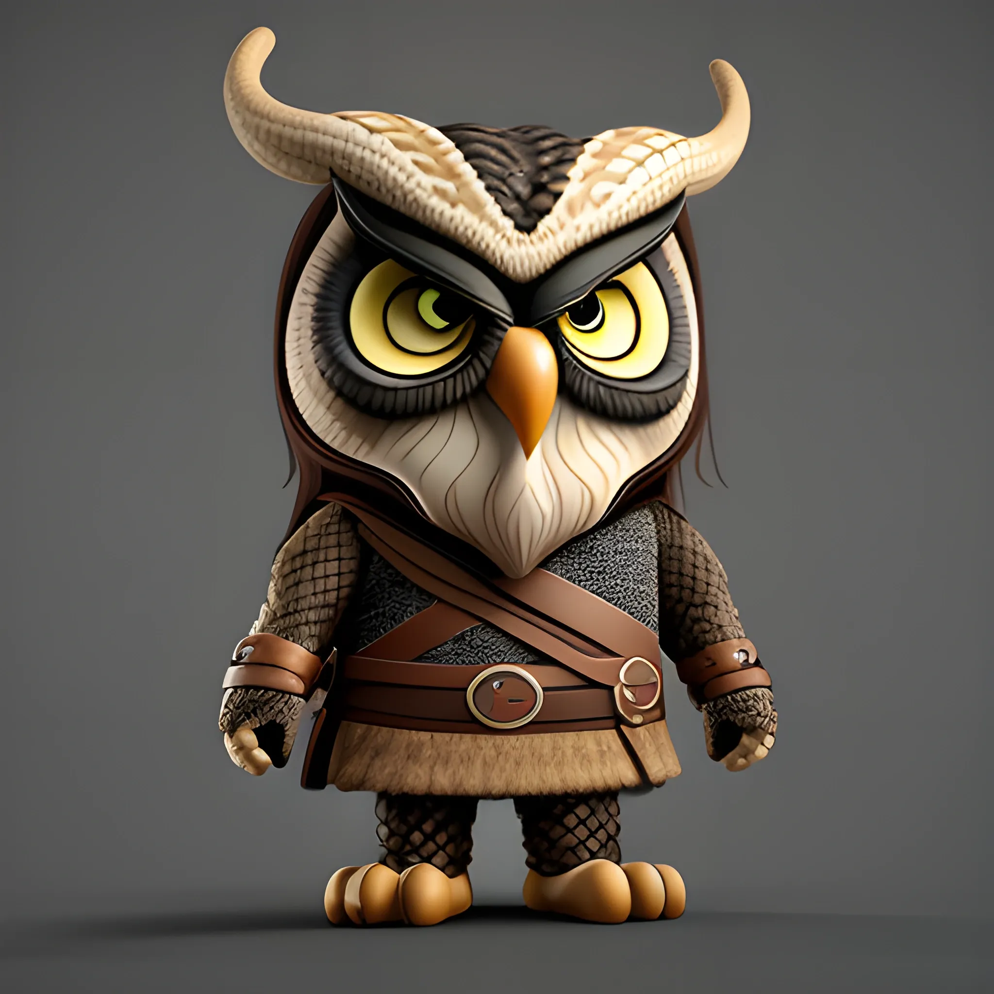 Can you give me a mix of snake and owl in viking look?, Cartoon, 3D