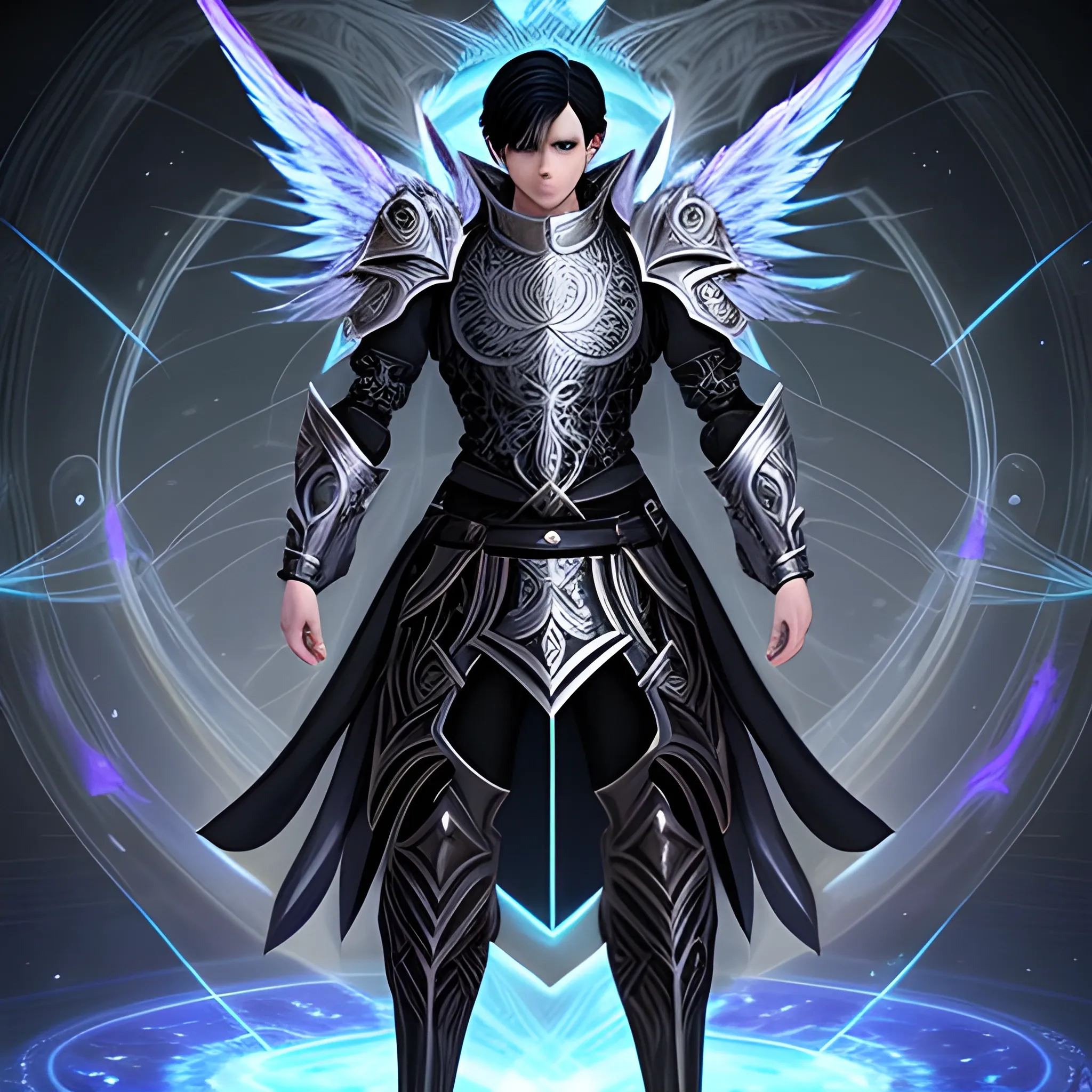 black haired male aasimar in light armor
, Trippy