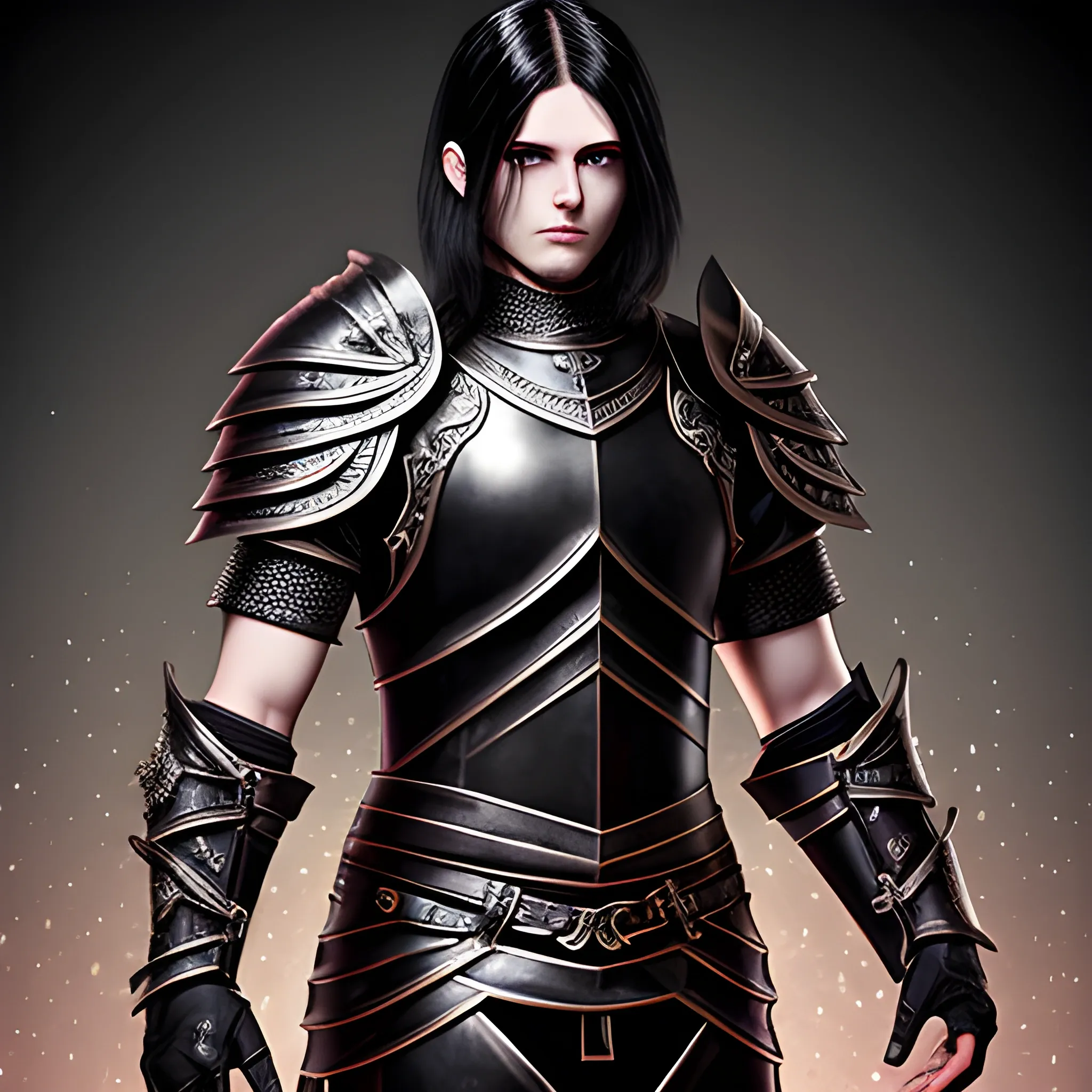 black haired male aasimar in leather armor
, Trippy
