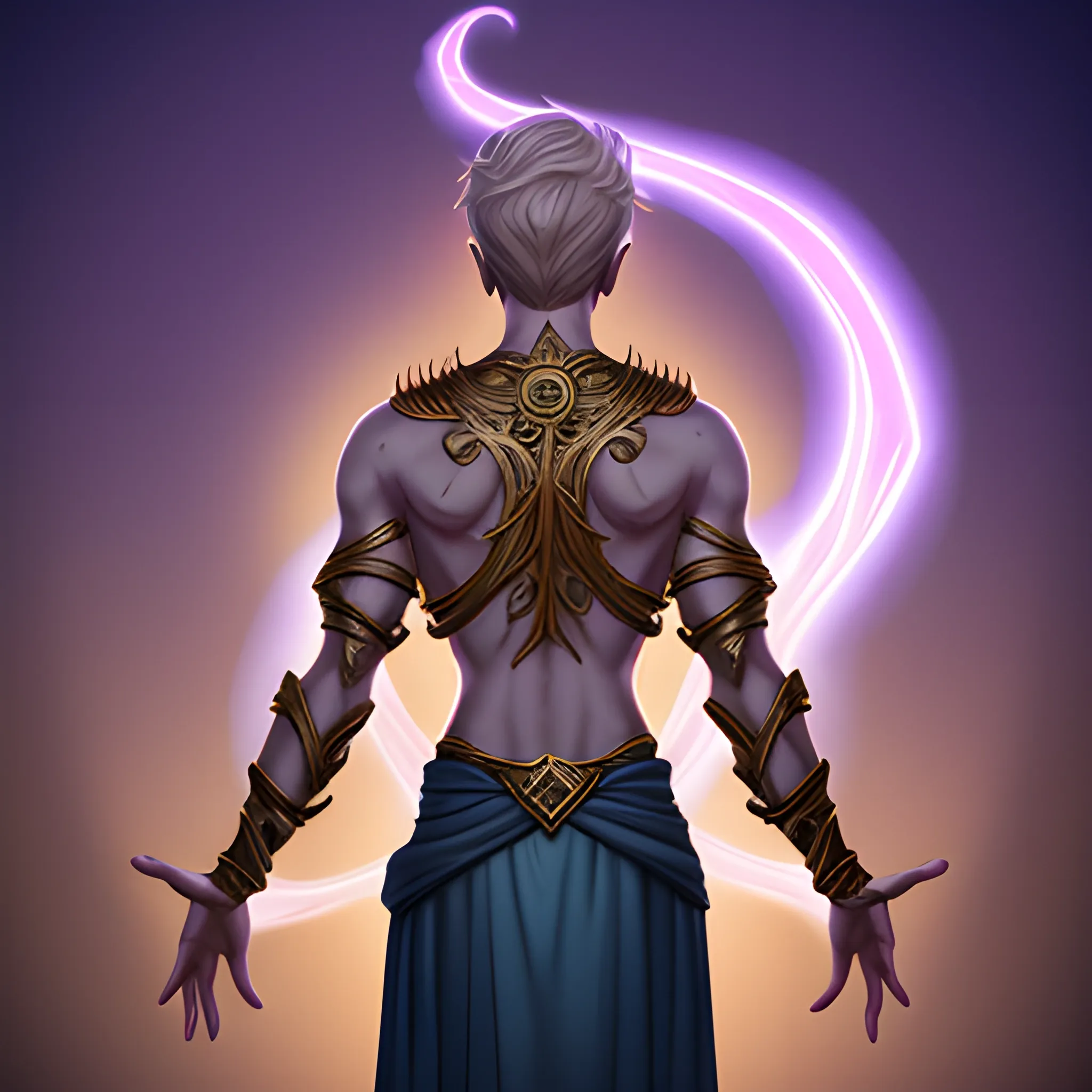 male,skinny, back haired, aasimar, holding genie lamp, radiating light, Trippy