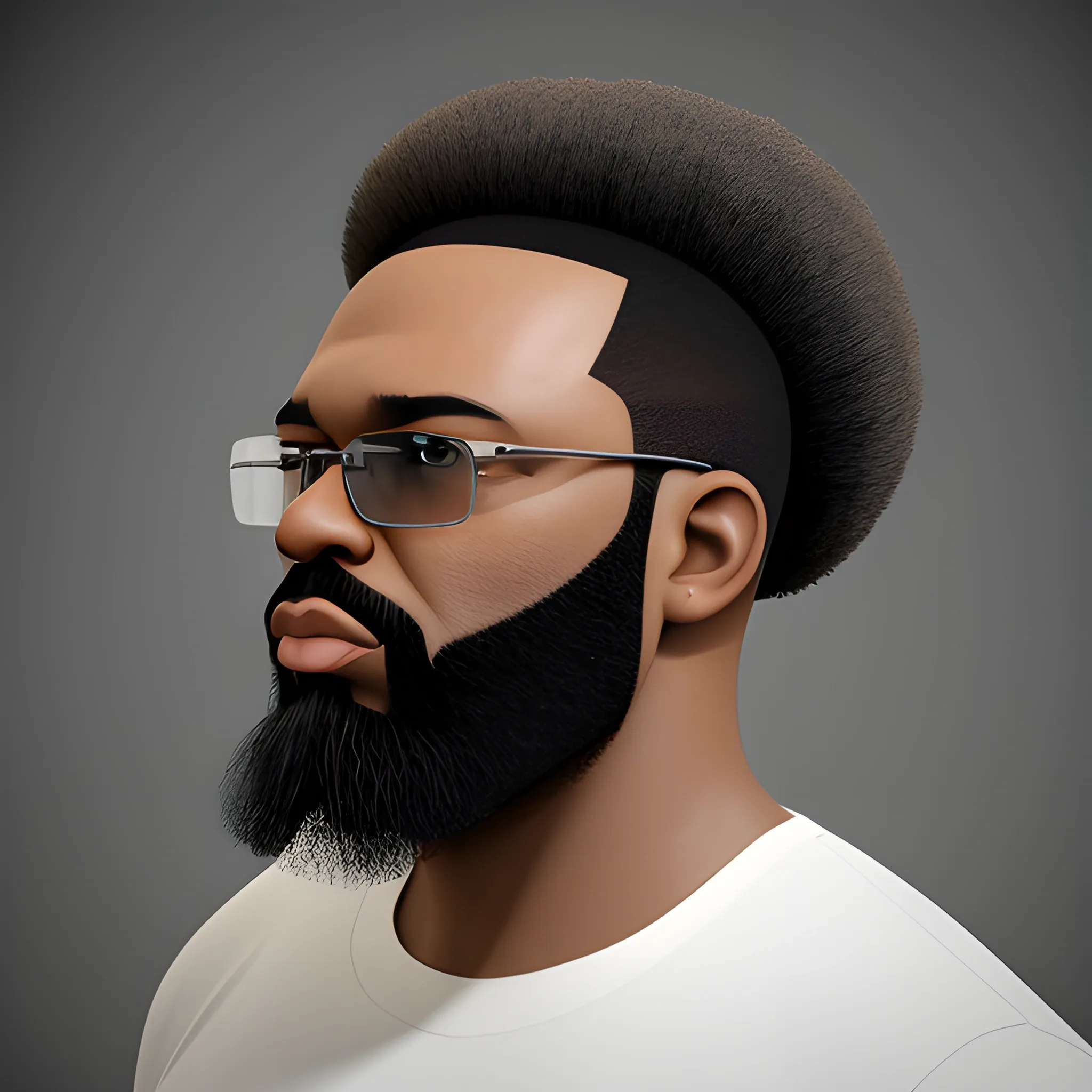 bald head black man with big beard, 3D