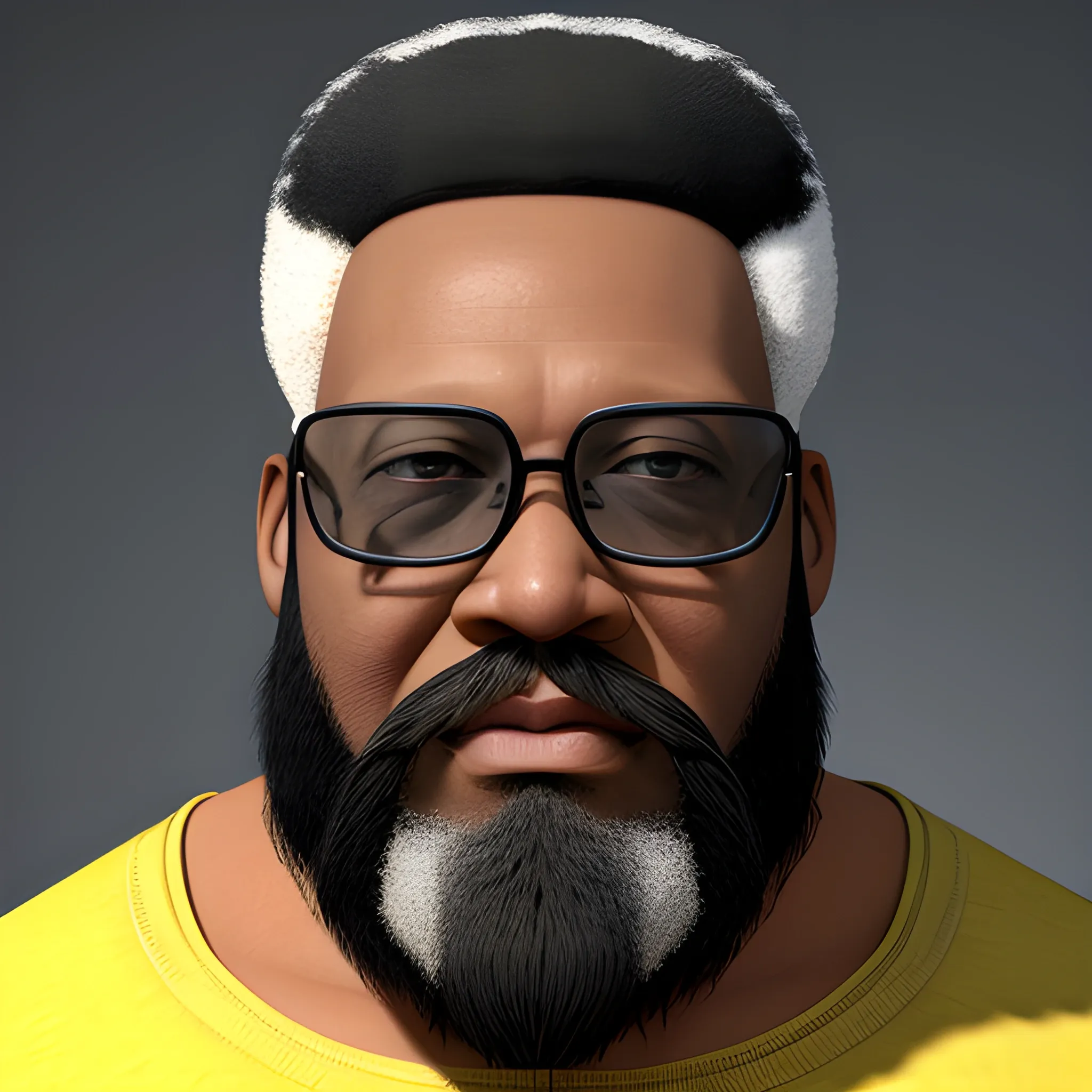 bald head older black man with big beard facing straight on no glasses, 3D