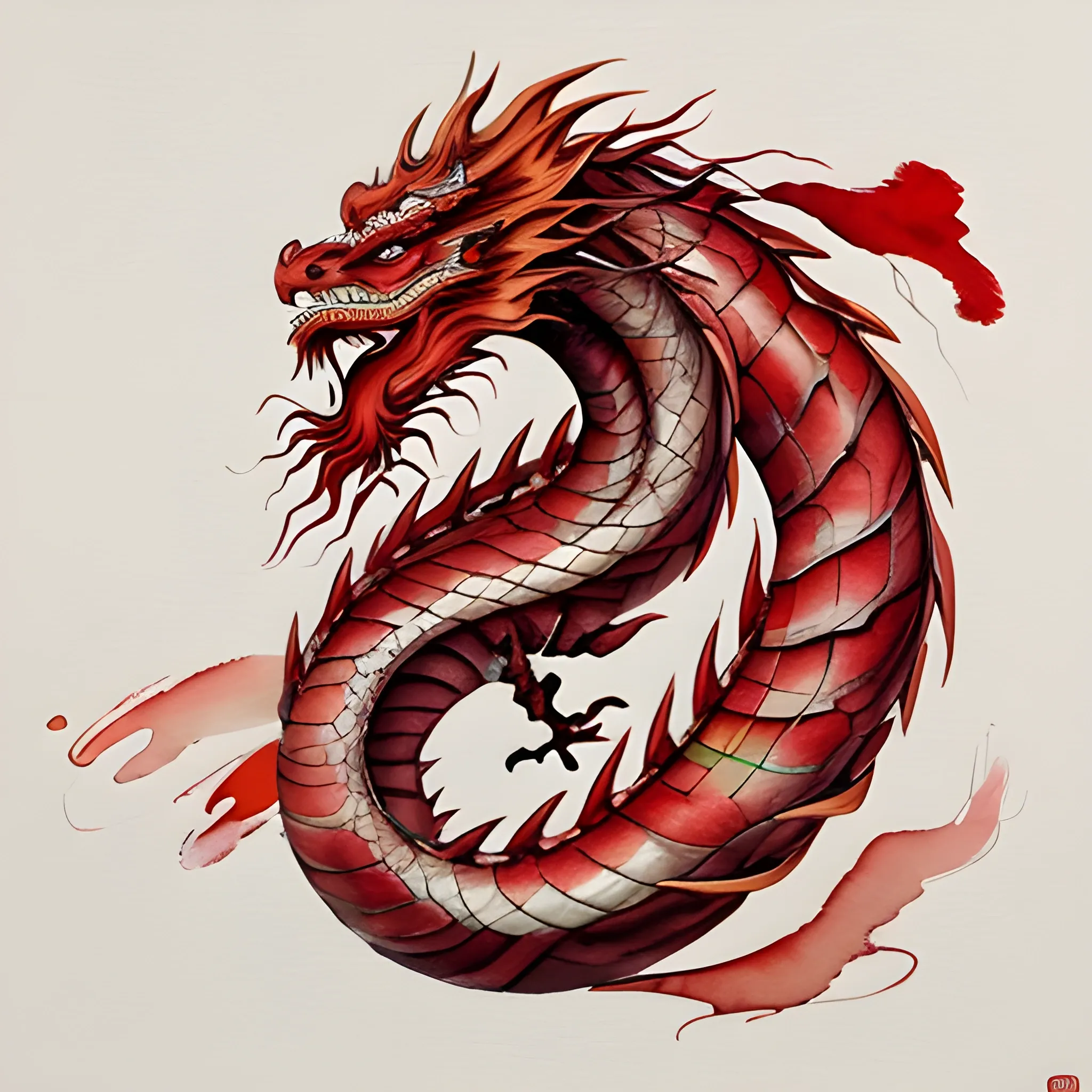 Chinese dragon, red, abstract painting, highly artistic, good co ...