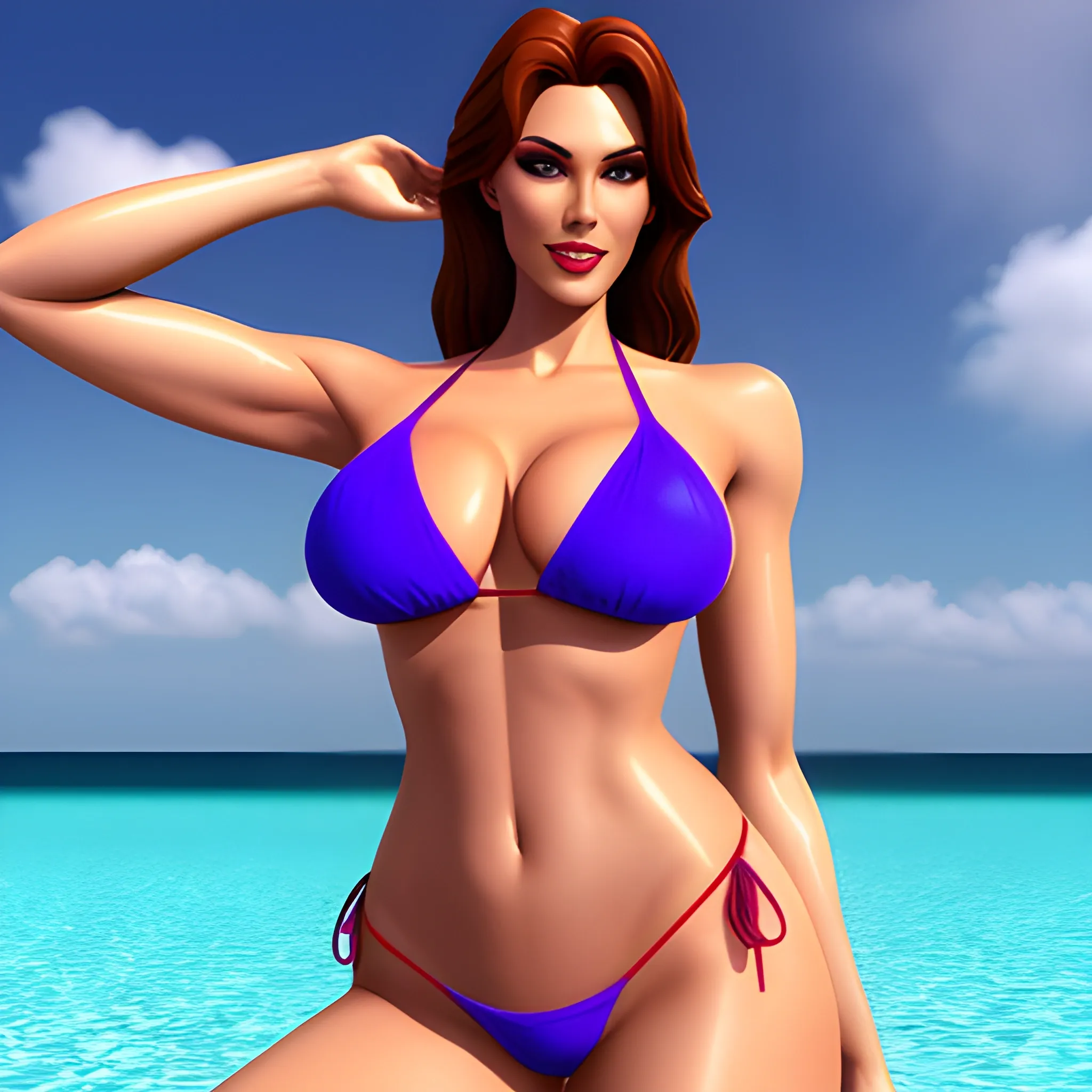 Attractive girl in bikini, 3D