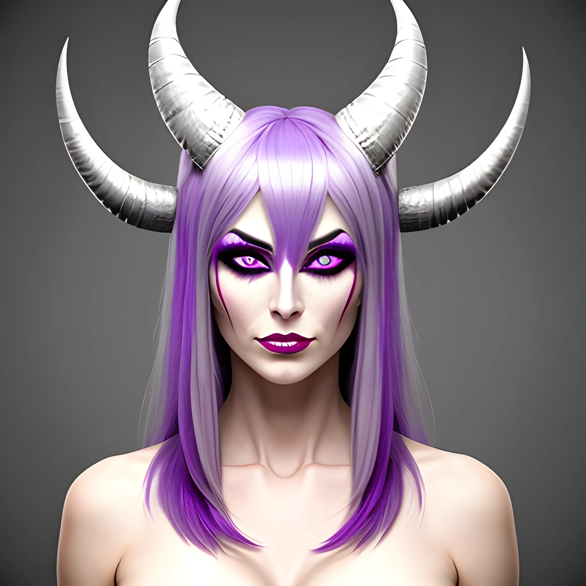 Young male elf with sliver hair and purple eyes and horns