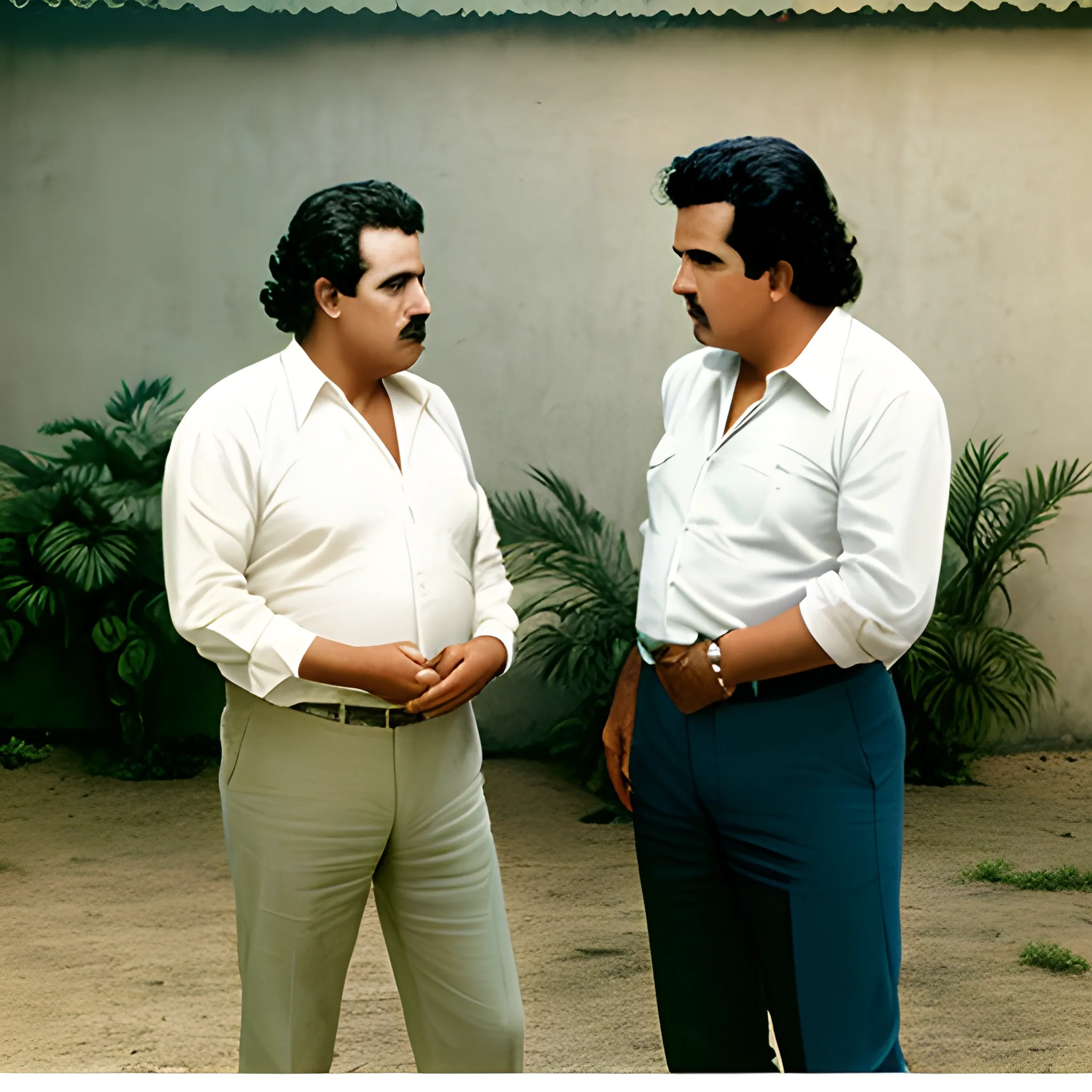 pablo escobar y carlos castaño teniendo una conversacion amigable
