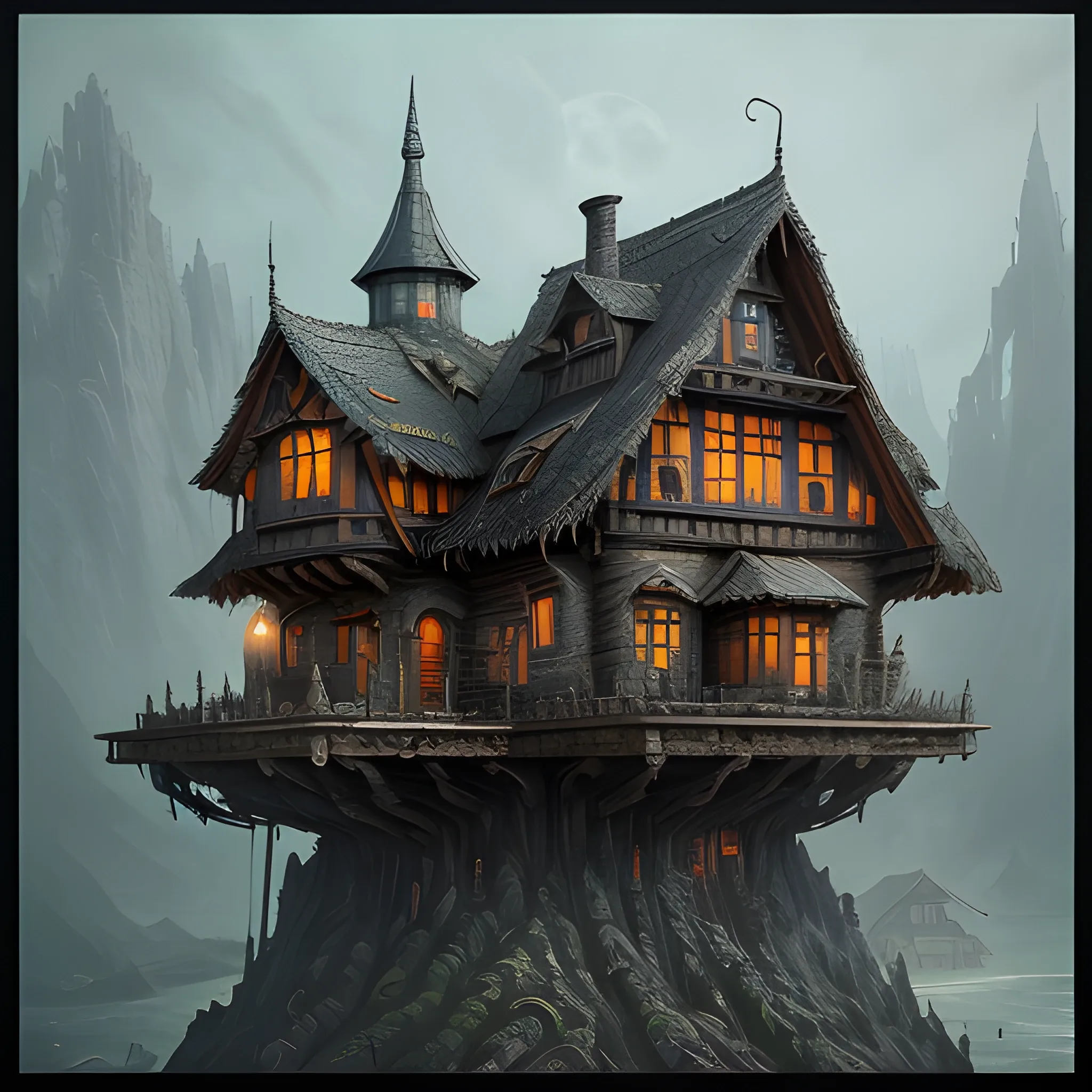 house on crow's foot, baba-yaga house, 8k, high resolution, high quality, photorealistic, hyperrealistic, detailed, detailed matte painting, deep color, fantastical, intricate detail, splash screen, complementary colors, fantasy concept art, 8k resolution trending on Artstation Unreal Engine