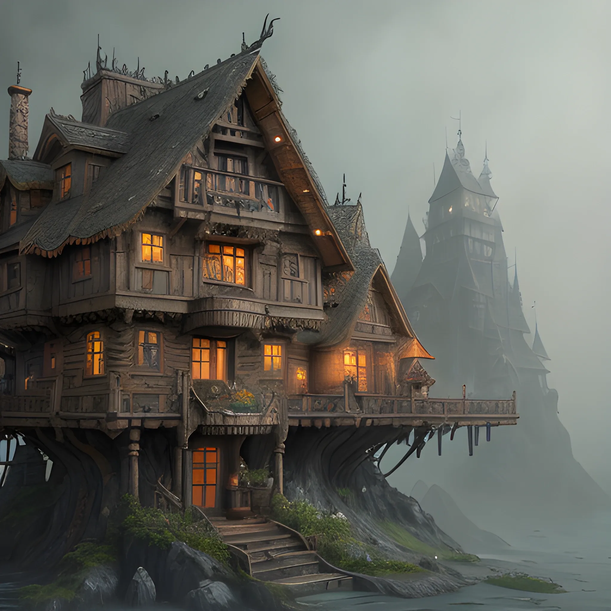 house on crow's foot, baba-yaga house, 8k, high resolution, high quality, photorealistic, hyperrealistic, detailed, detailed matte painting, deep color, fantastical, intricate detail, splash screen, complementary colors, fantasy concept art, 8k resolution trending on Artstation Unreal Engine