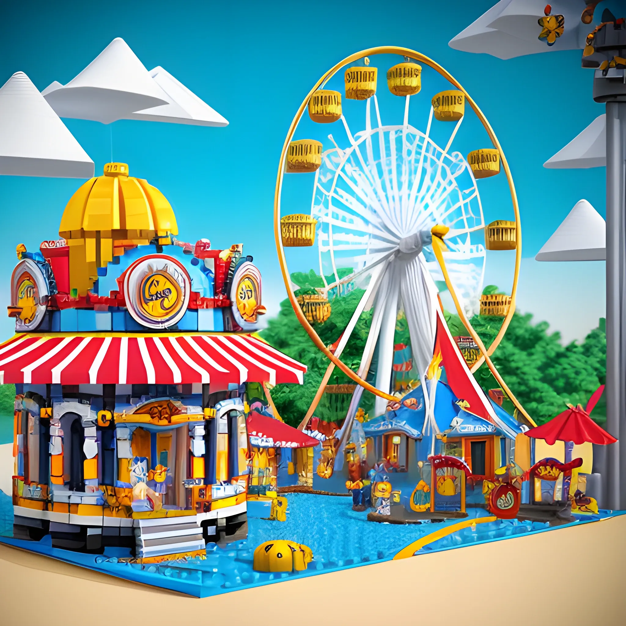 3d Planet Of A Miniature Enchanted Cute Amusement Park Ferris 