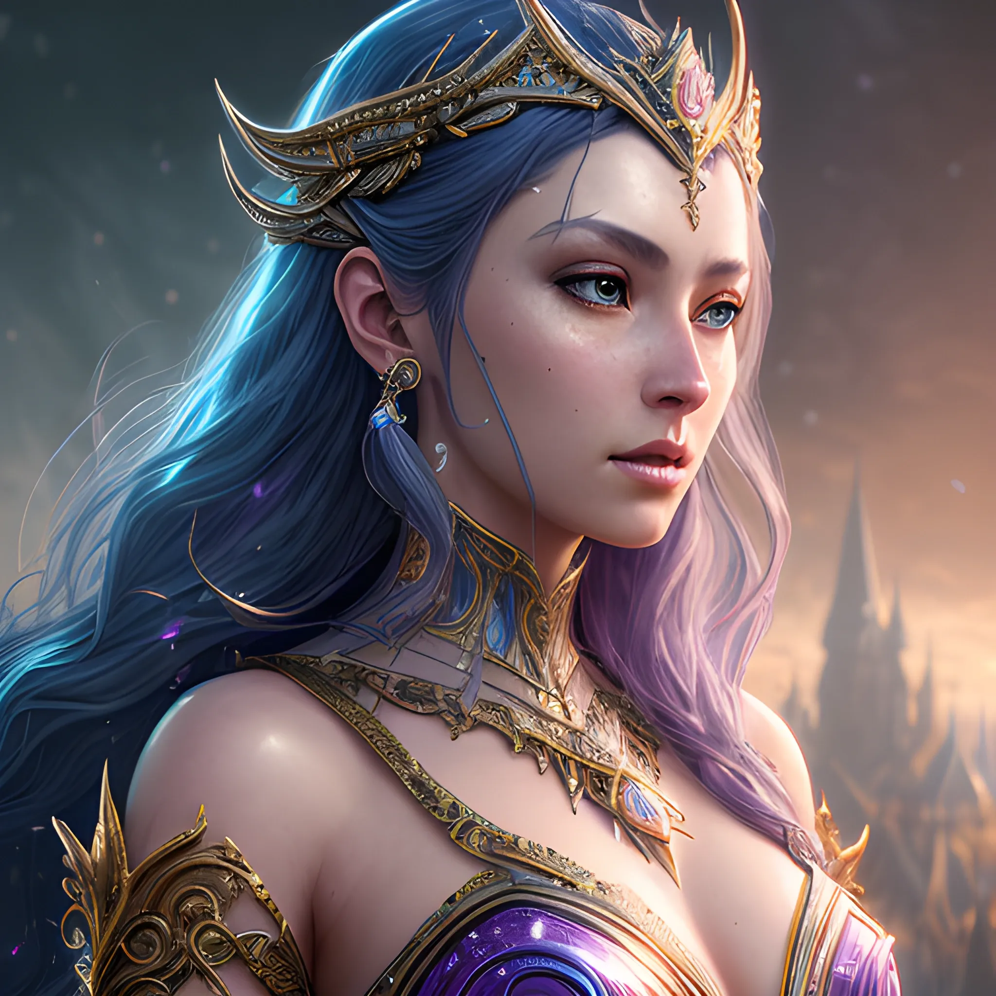 buautiful woman, many magic weapon, sparkles, magic, goddess, 8k, high resolution, high quality, photorealistic, hyperrealistic, detailed, detailed matte painting, deep color, fantastical, intricate detail, splash screen, complementary colors, fantasy concept art, 8k resolution trending on Artstation Unreal Engine