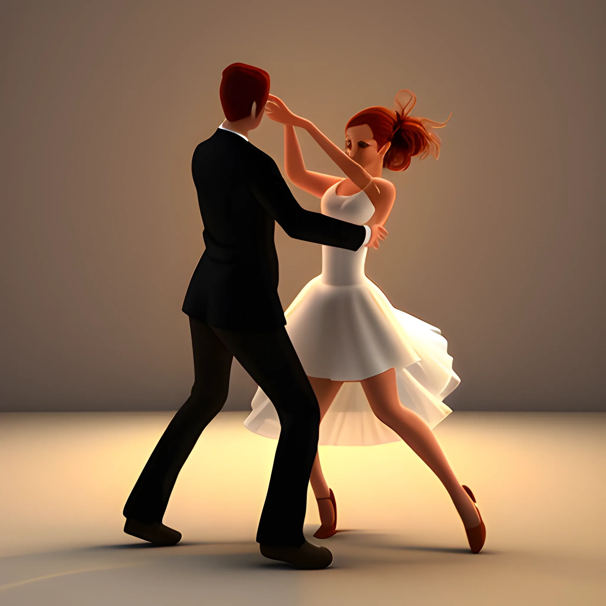 create a beautiful photo of man and woman dancing , 3D, Cartoon