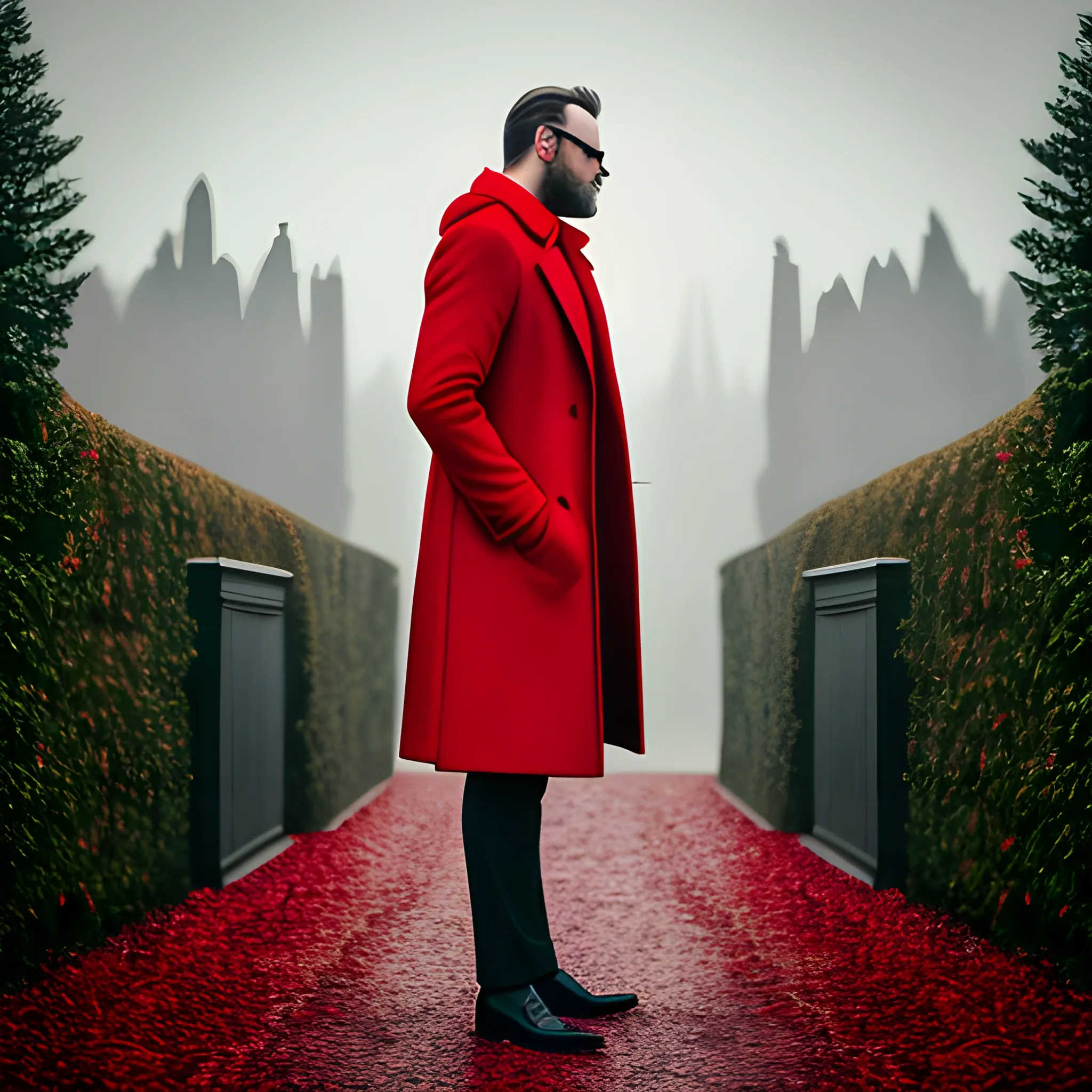 Young white boy wearing a bright red coat, nostalgic atmosphere, luxury high-definition photography