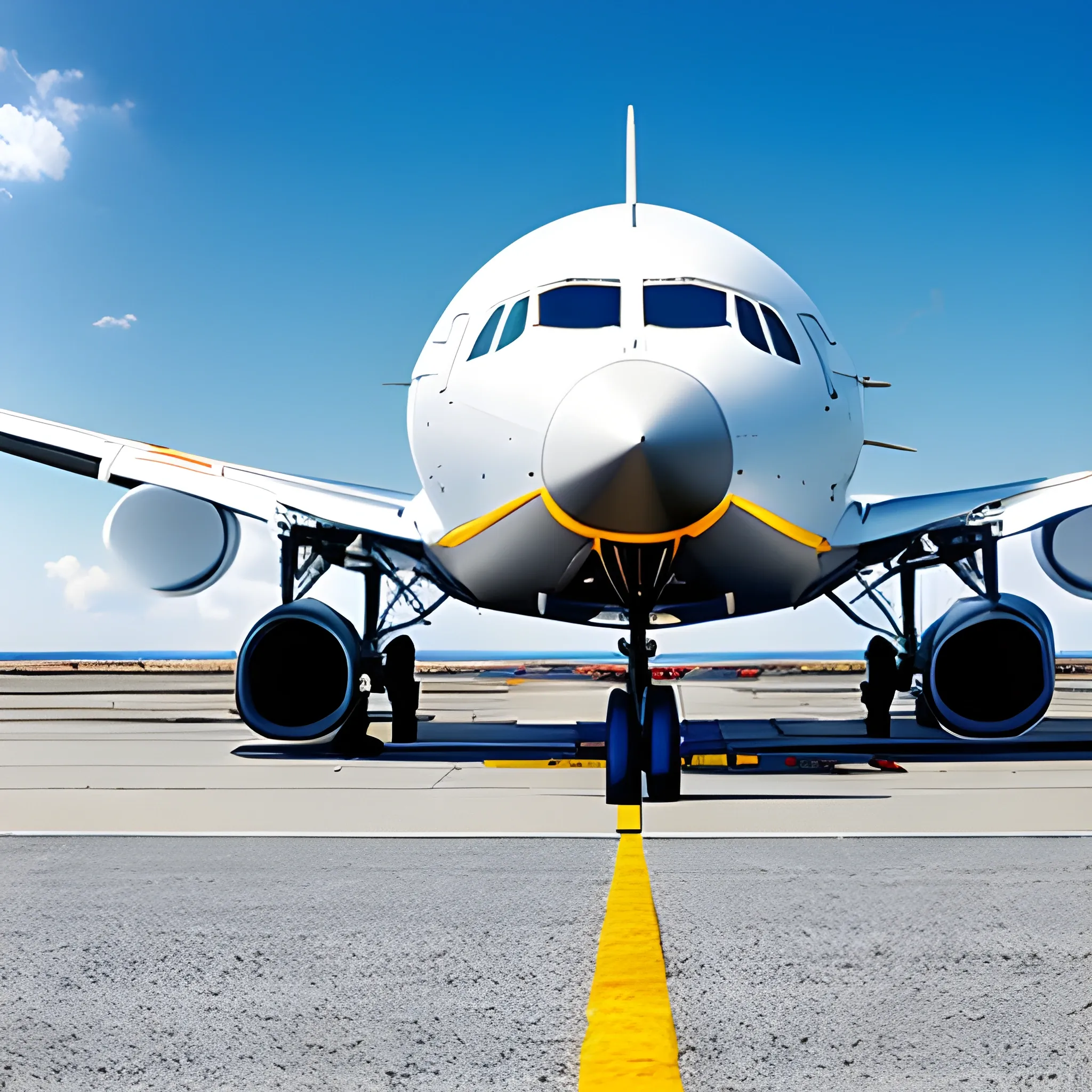 genera un avion completo  comercial en la pista listopara despegar 