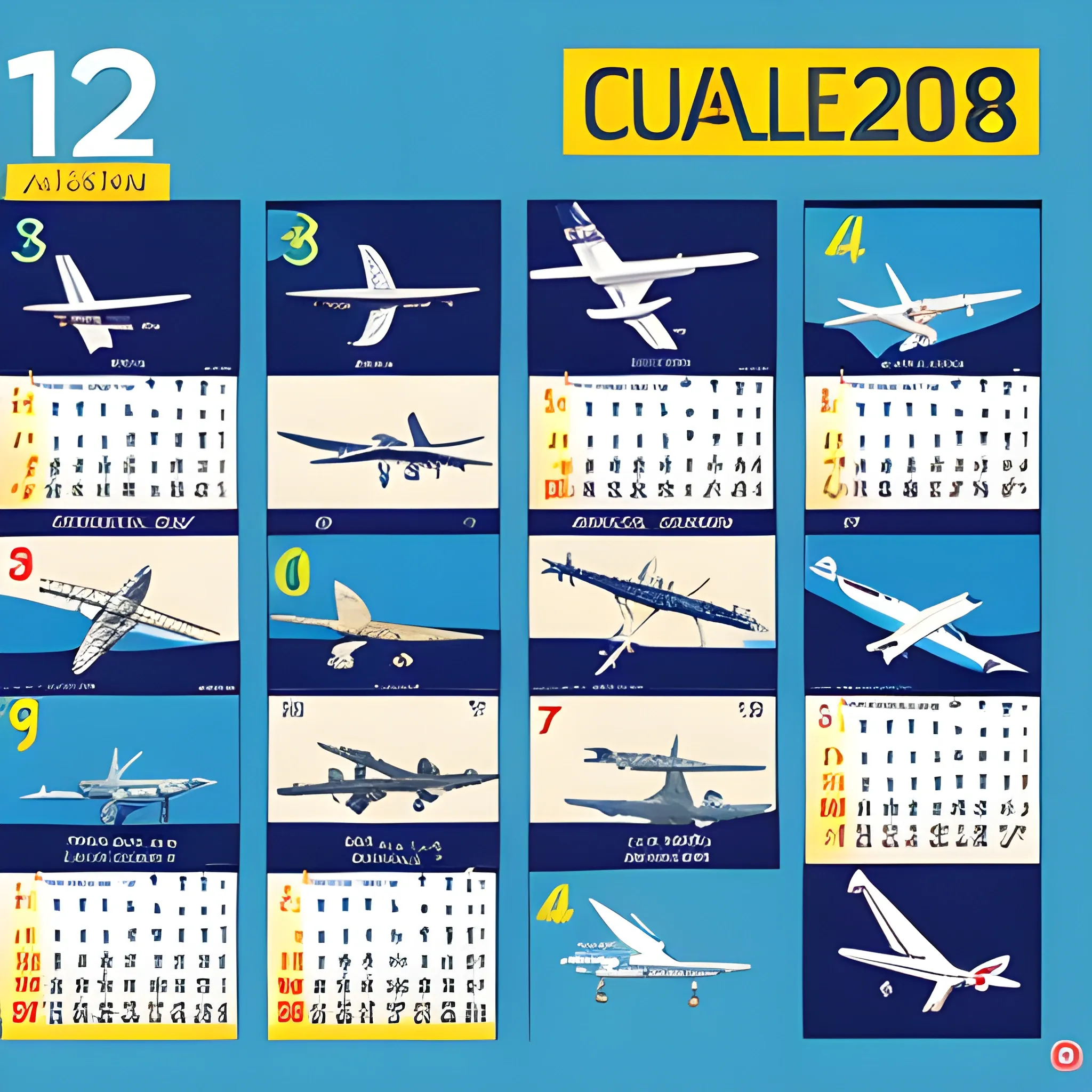 un calendario con asafatas y aviones 
