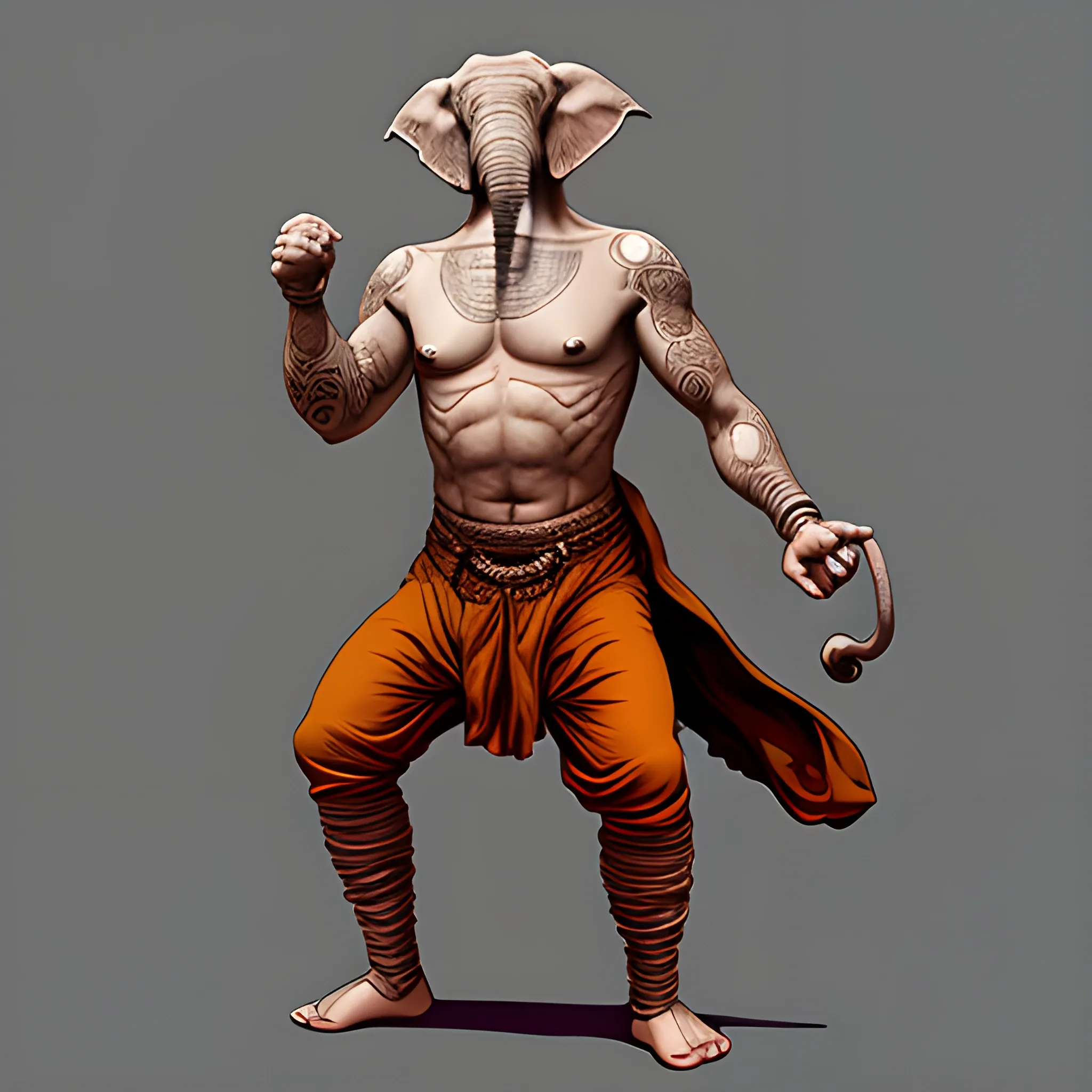 elephant man, dynamic pose, monk, highly detailed, half body portrait, dnd, Cartoon