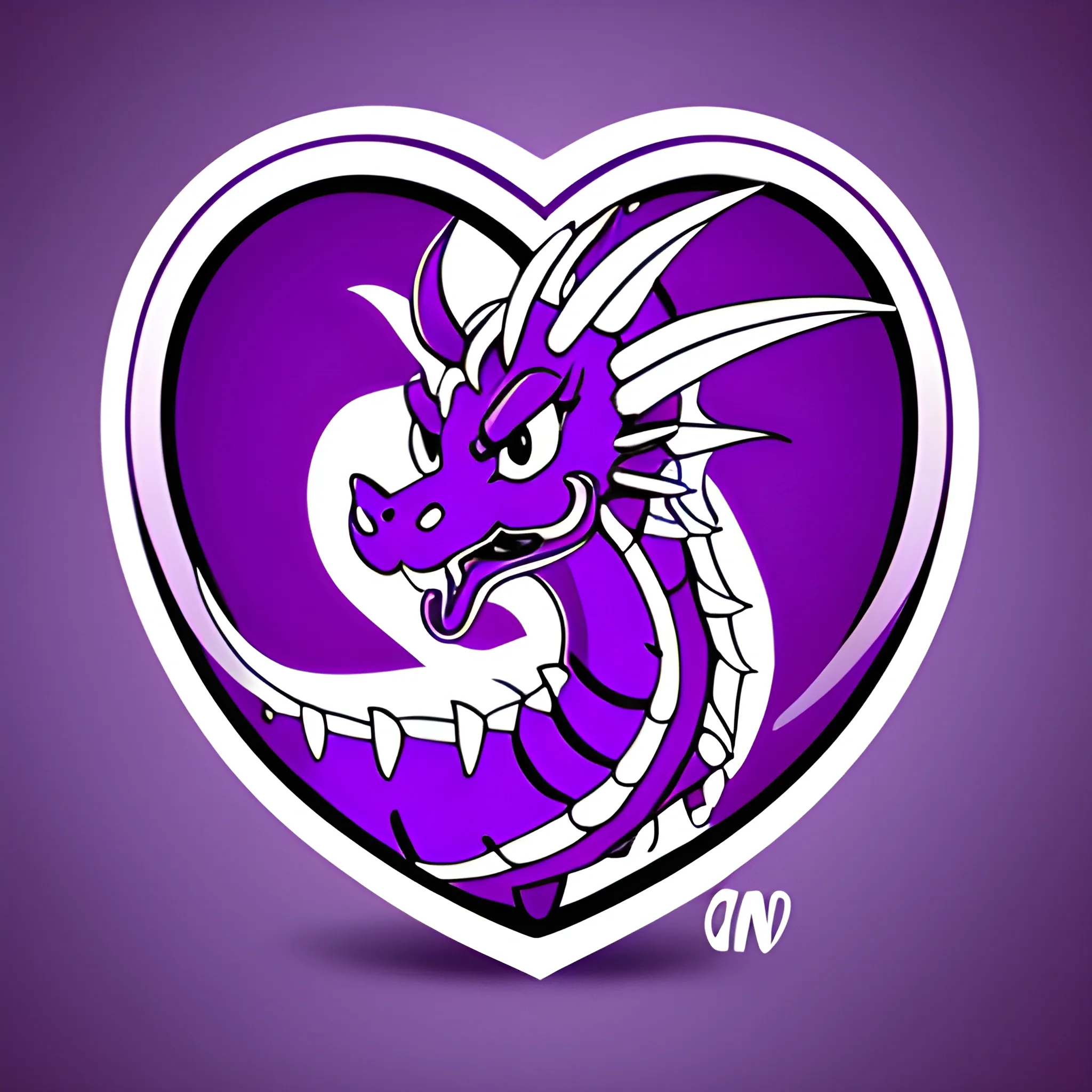 Logo, cartoon, Purple Dragon with a heart nearby