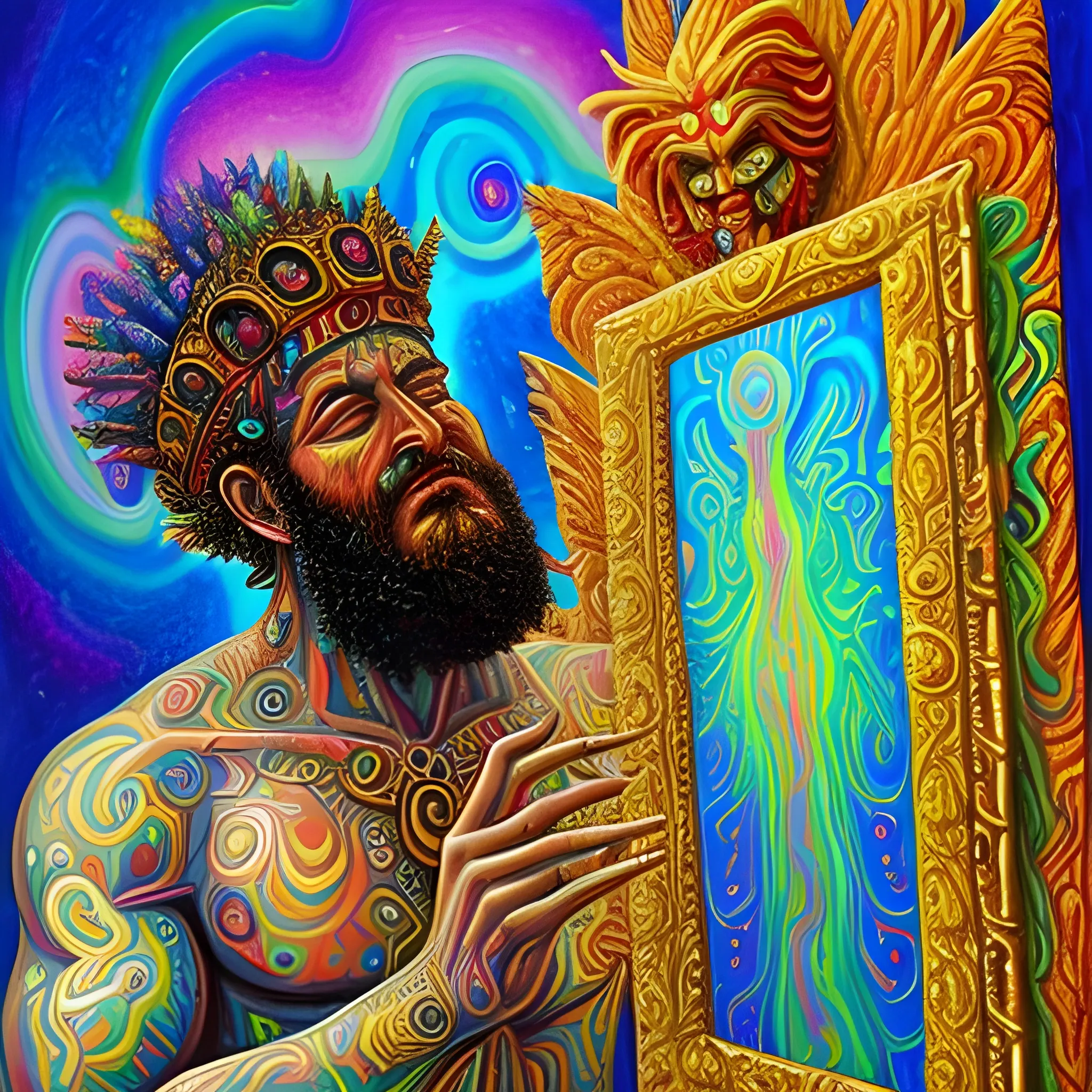 a god seeing himself trippy oil pinting