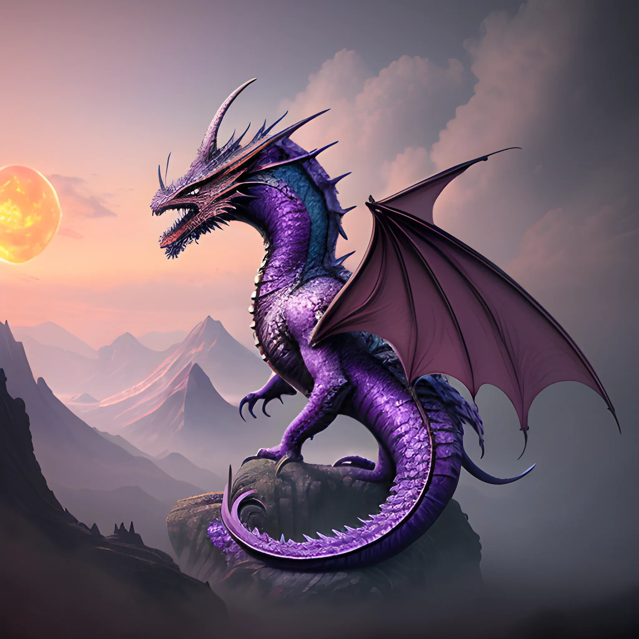 Logo, aggressive, 8k, high resolution, high quality, photorealistic, hyperrealistic, detailed, detailed matte painting, deep color, fantastical, Purple Dragon with a heart nearby