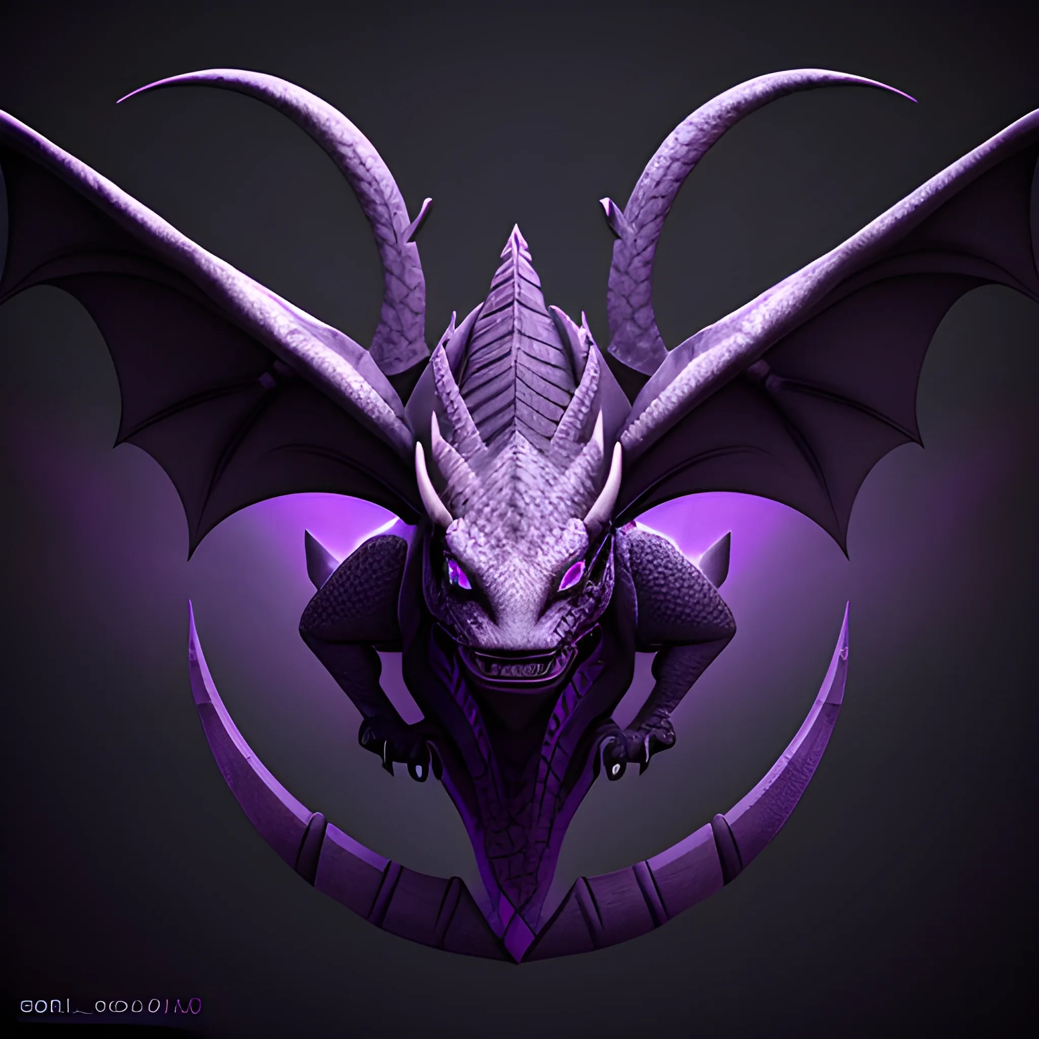 a stylized image of a dragon with purple eyes on a black background, an ambient occlusion render by Xul Solar, reddit contest winner, lyco art, elite, logo, black background
