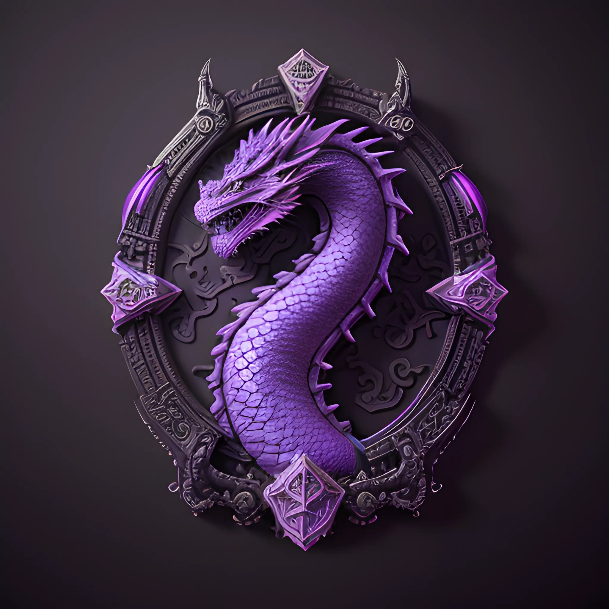 Dragon purple on a black background, logo, black background, digital art, highly detailed, fine detail, intricate, ornate, complex, octane render, unreal engine, photorealistic , Trippy
