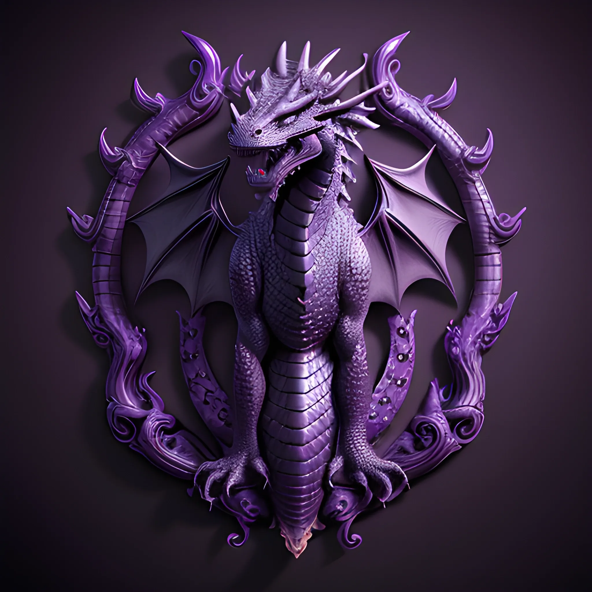 Dragon purple on a black background, logo, black background, digital art, highly detailed, fine detail, intricate, ornate, complex, octane render, unreal engine, photorealistic , Trippy
