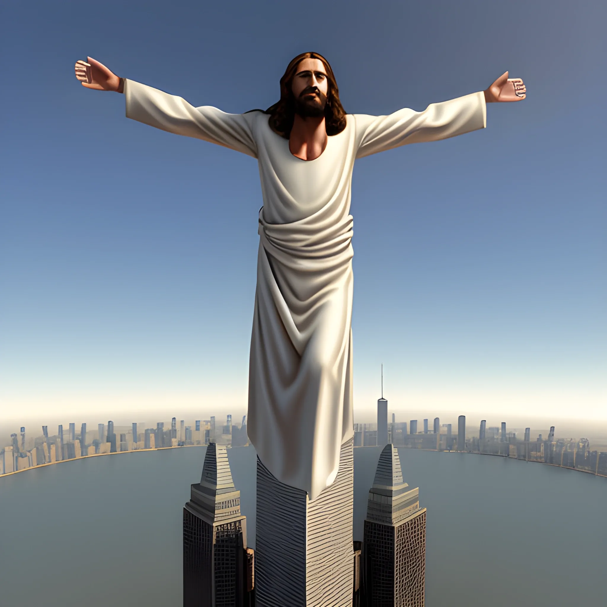 jesus flying into the world trade center
, 3D