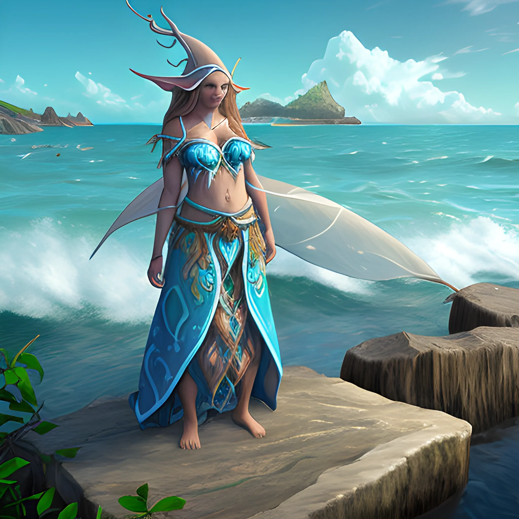 Water elf druid woman by the ocean
