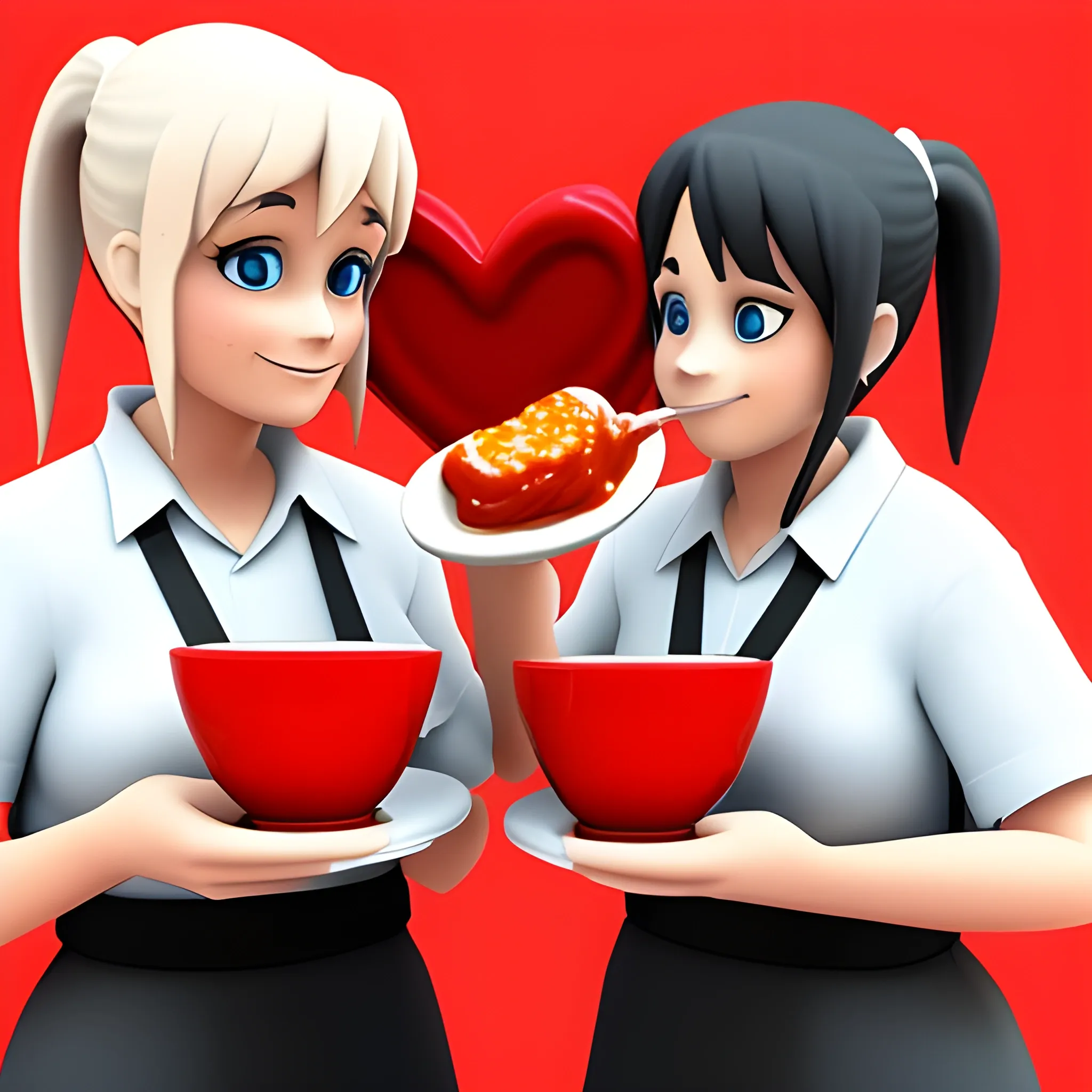a picture of servers with your mom and ash ketchup eating soup
, 3D