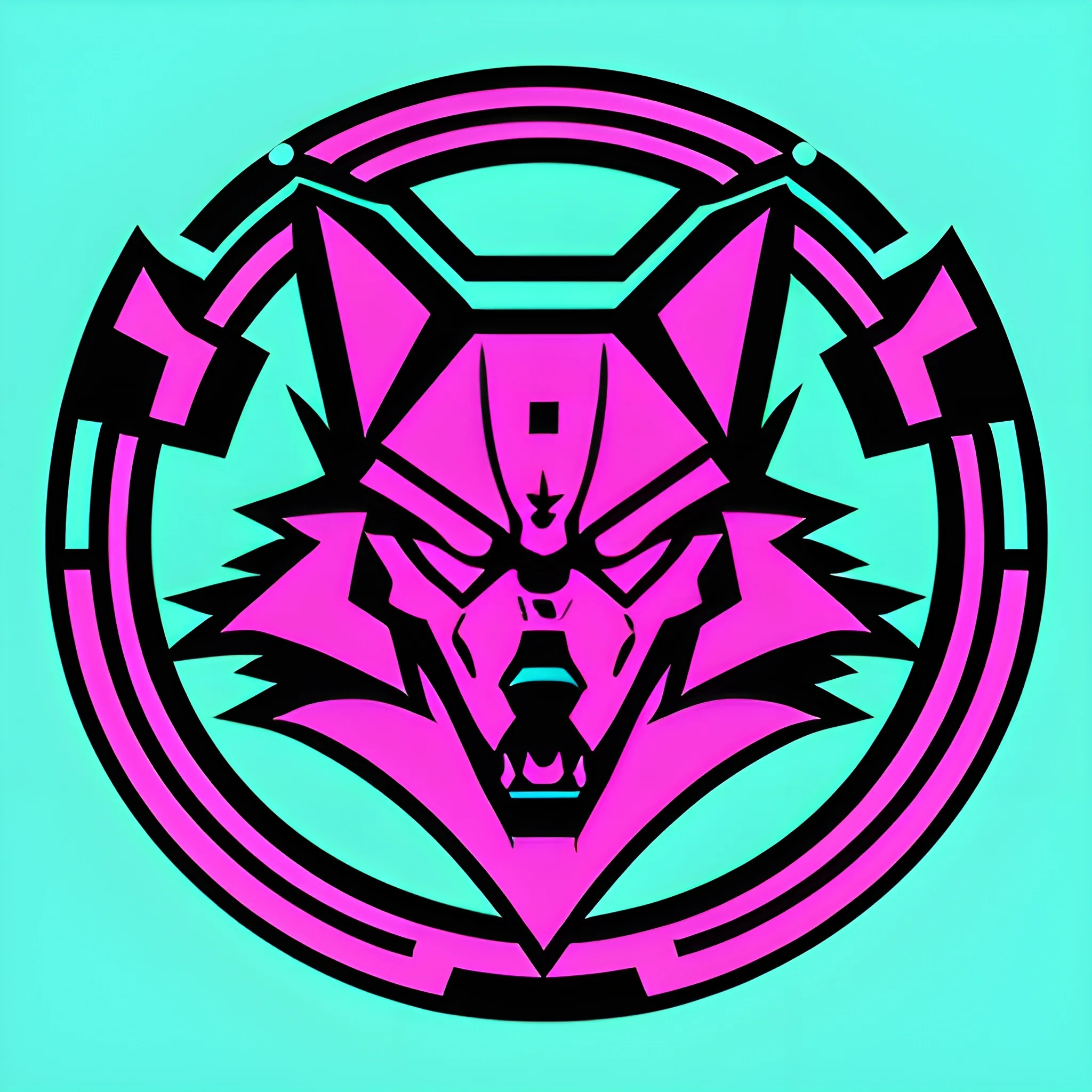 Cyberpunk lone angry wolf  logo outline teal and pink
 Cartoon,
