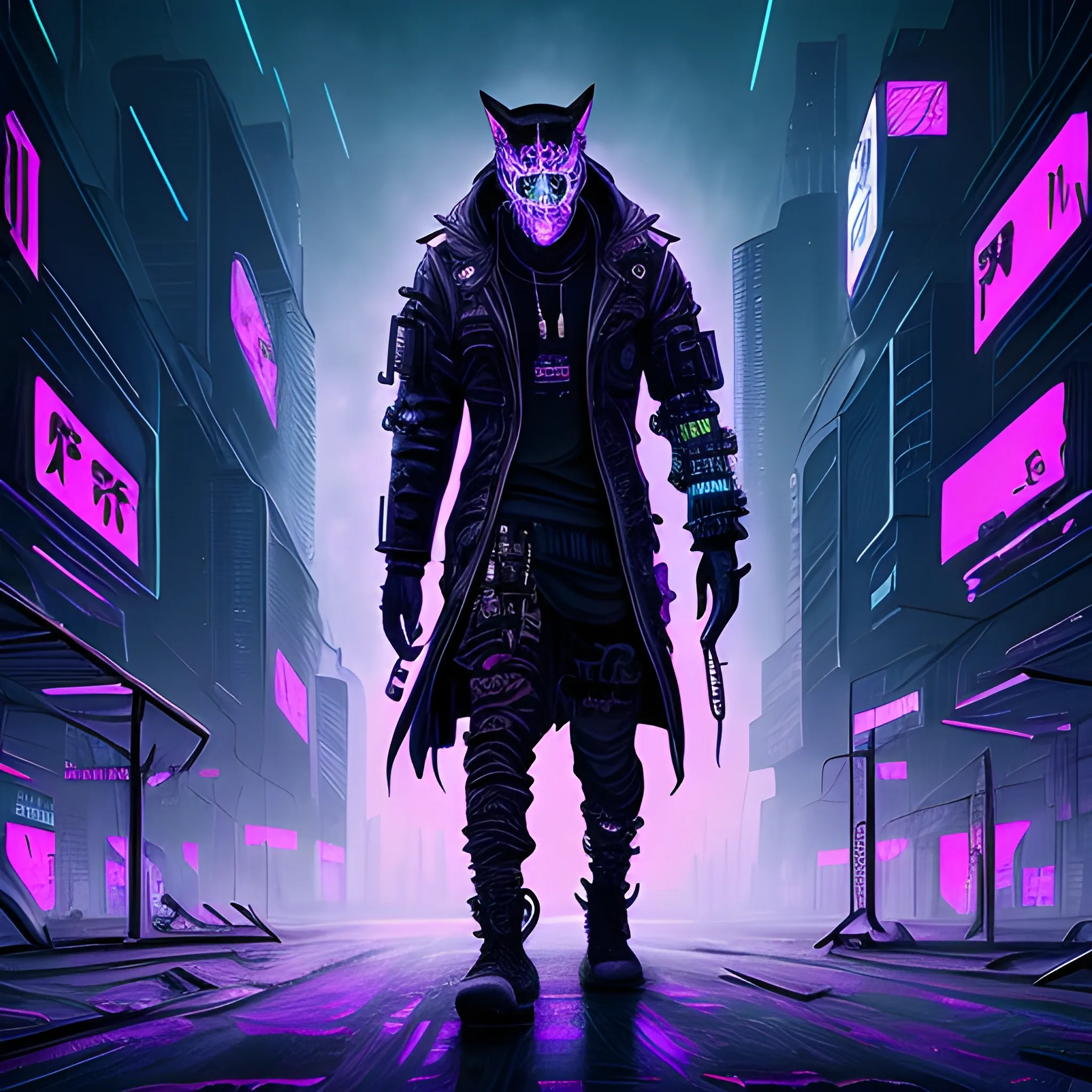 Cyberpunk sad lone wolf, Trippy