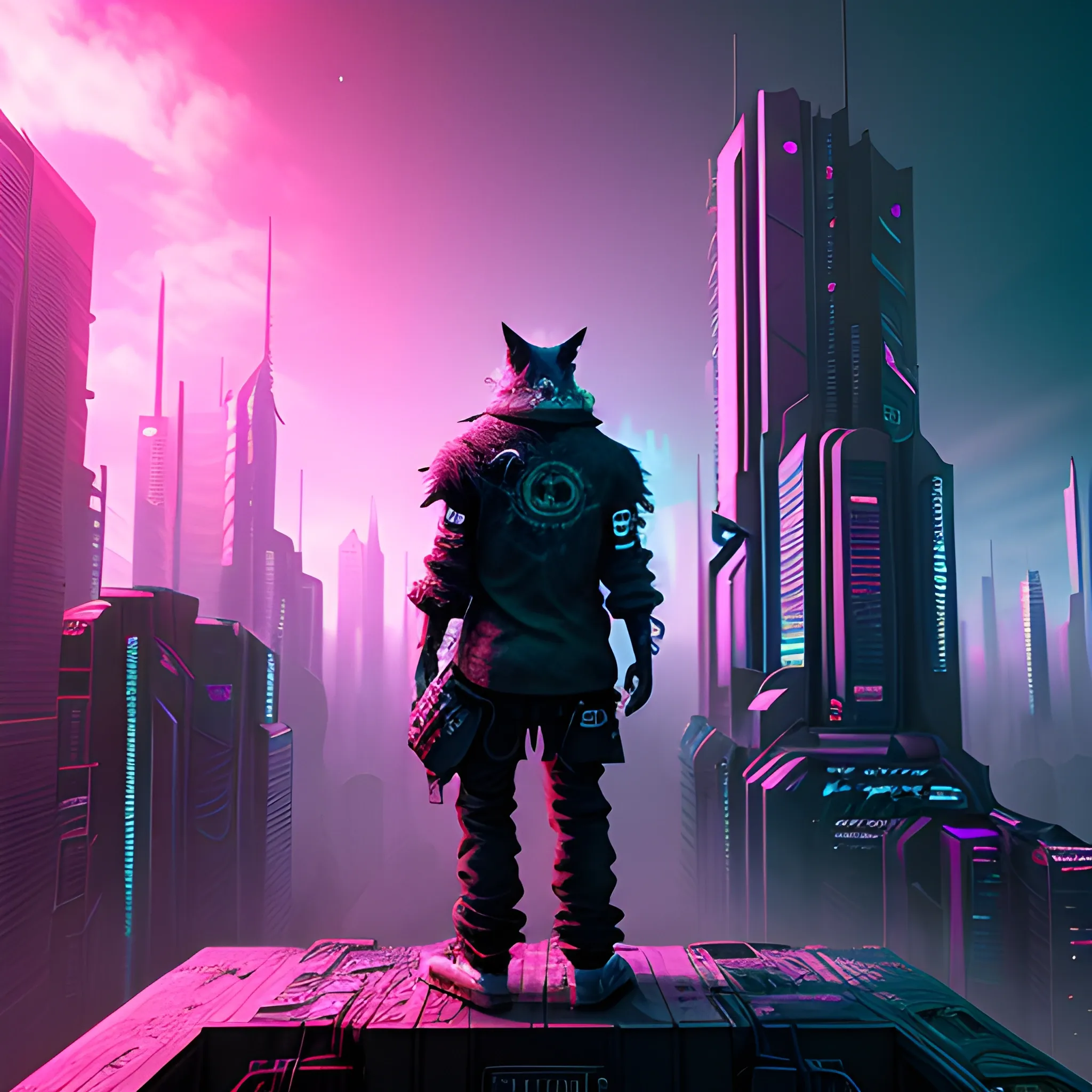 Cyberpunk sad lone wolf, Trippy, 3D