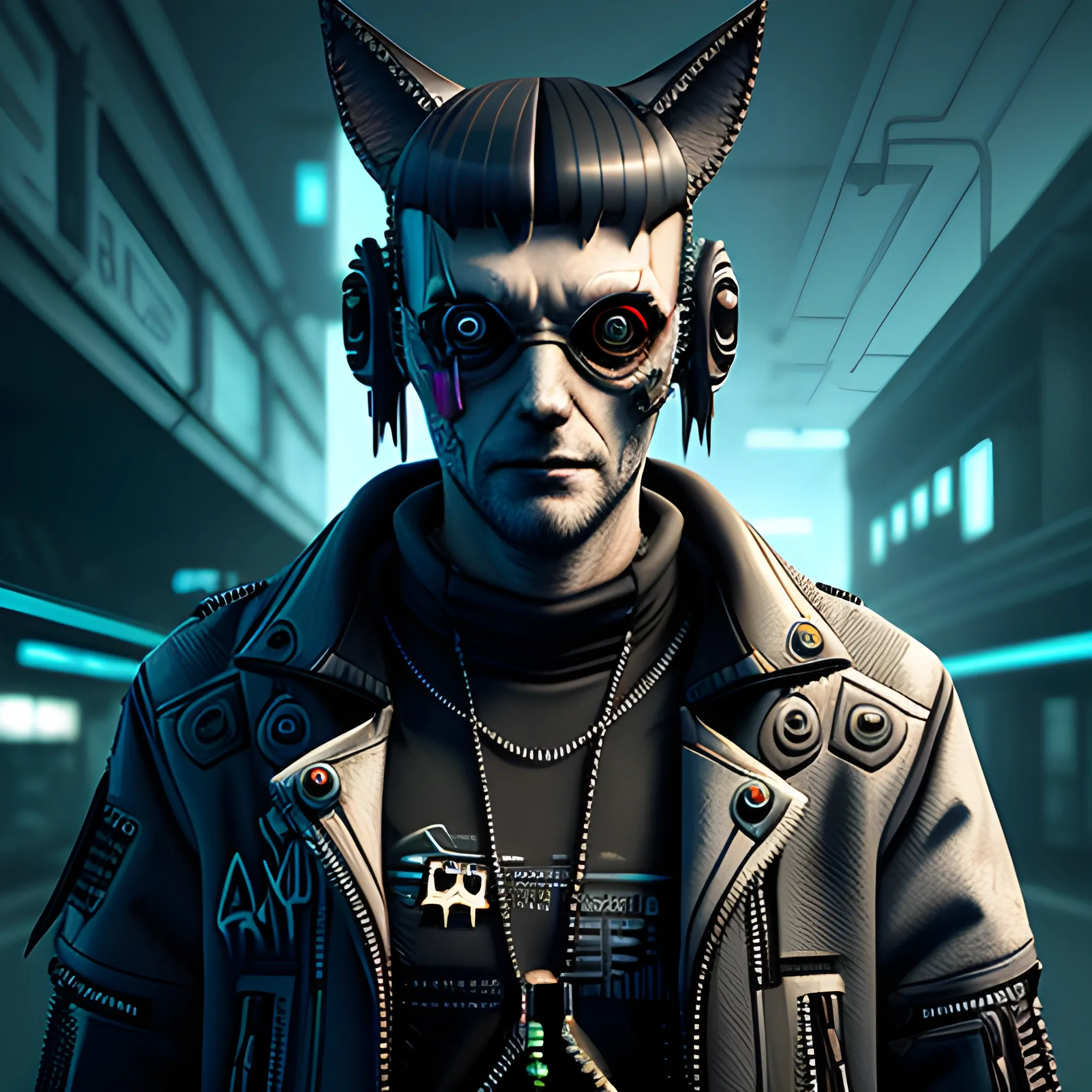 Cyberpunk lone sad wolf character 
, 3D, Trippy,