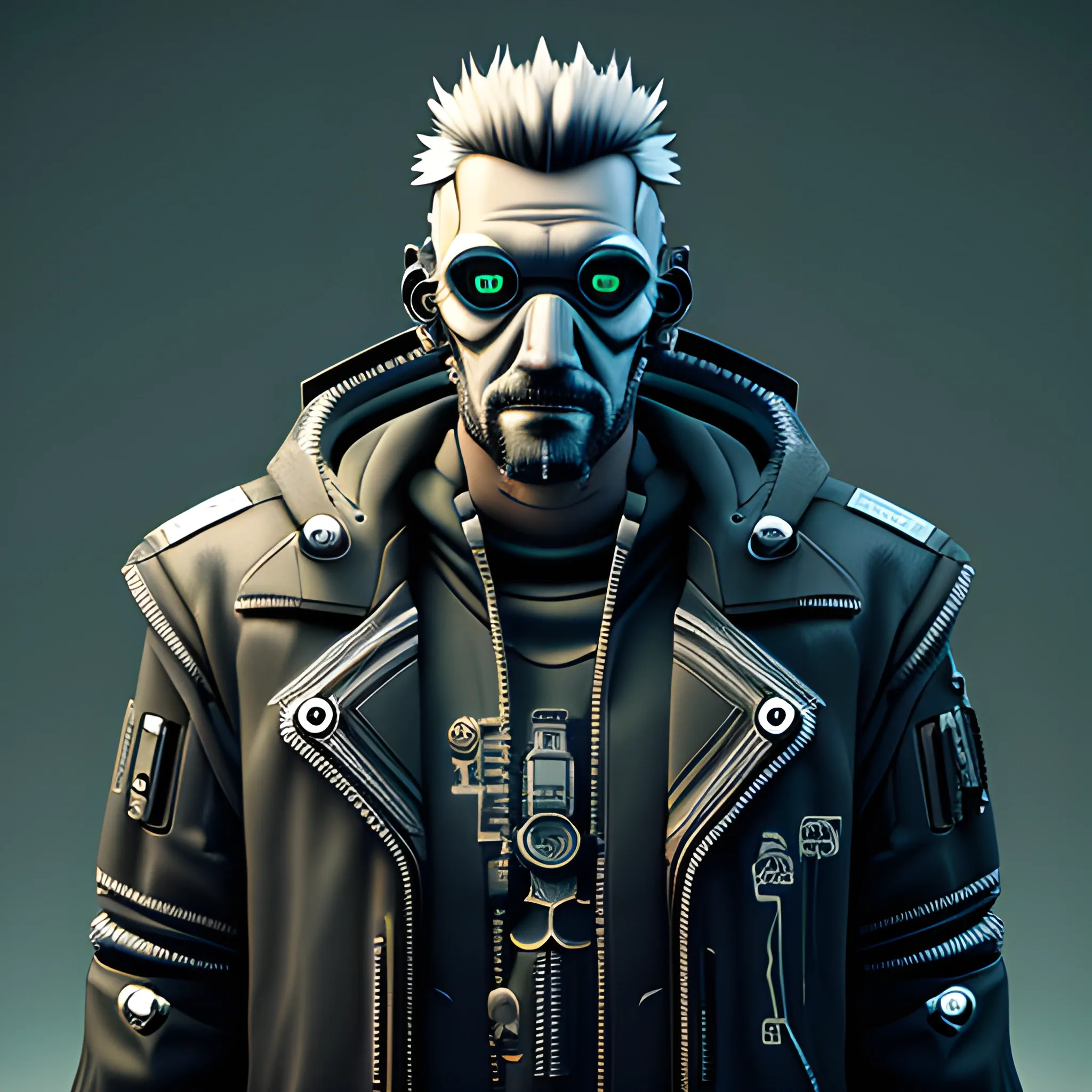 Cyberpunk lone sad wolf character man 
, 3D, Trippy,