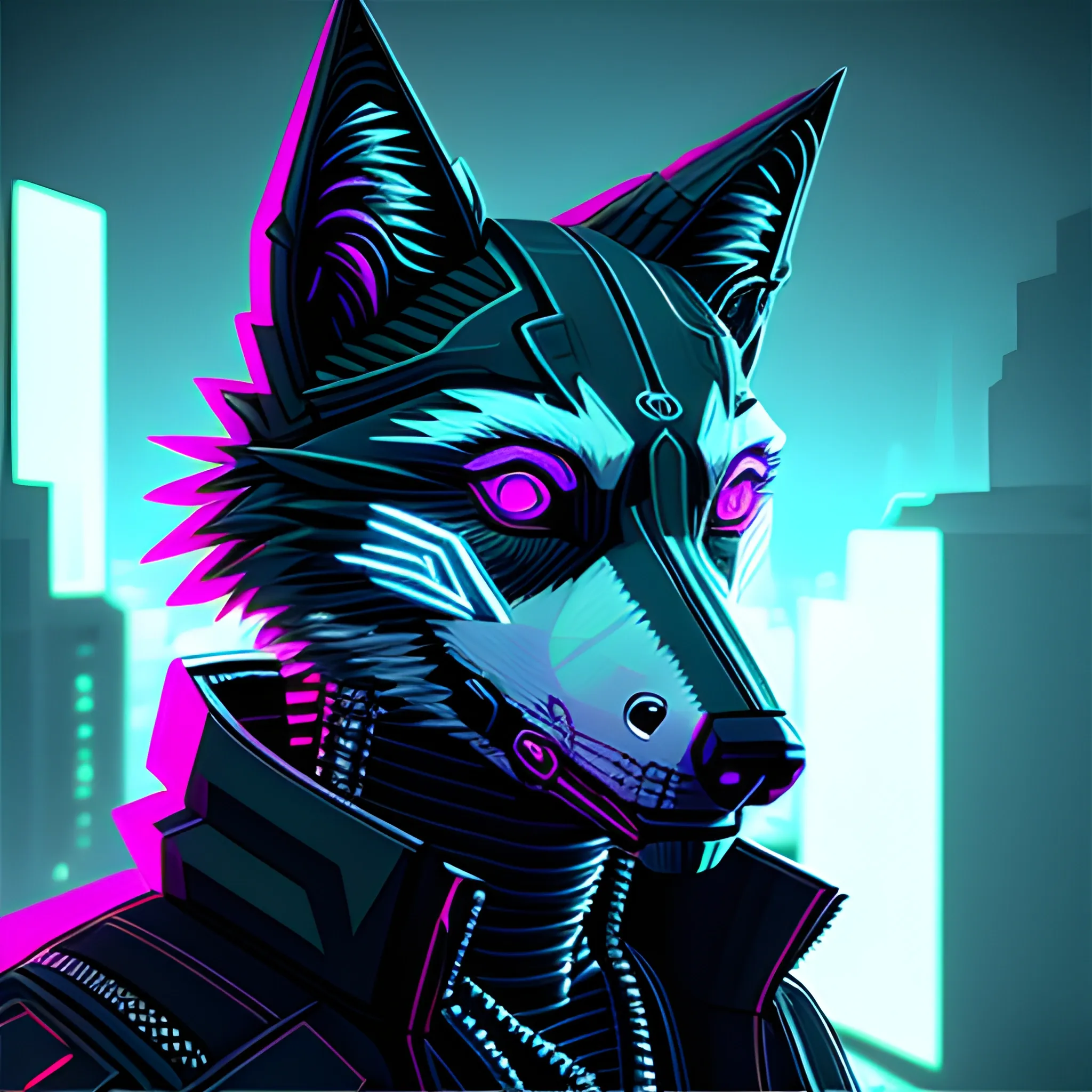 Cyberpunk sad alone wolf character 
, 3D, Trippy, Cartoon