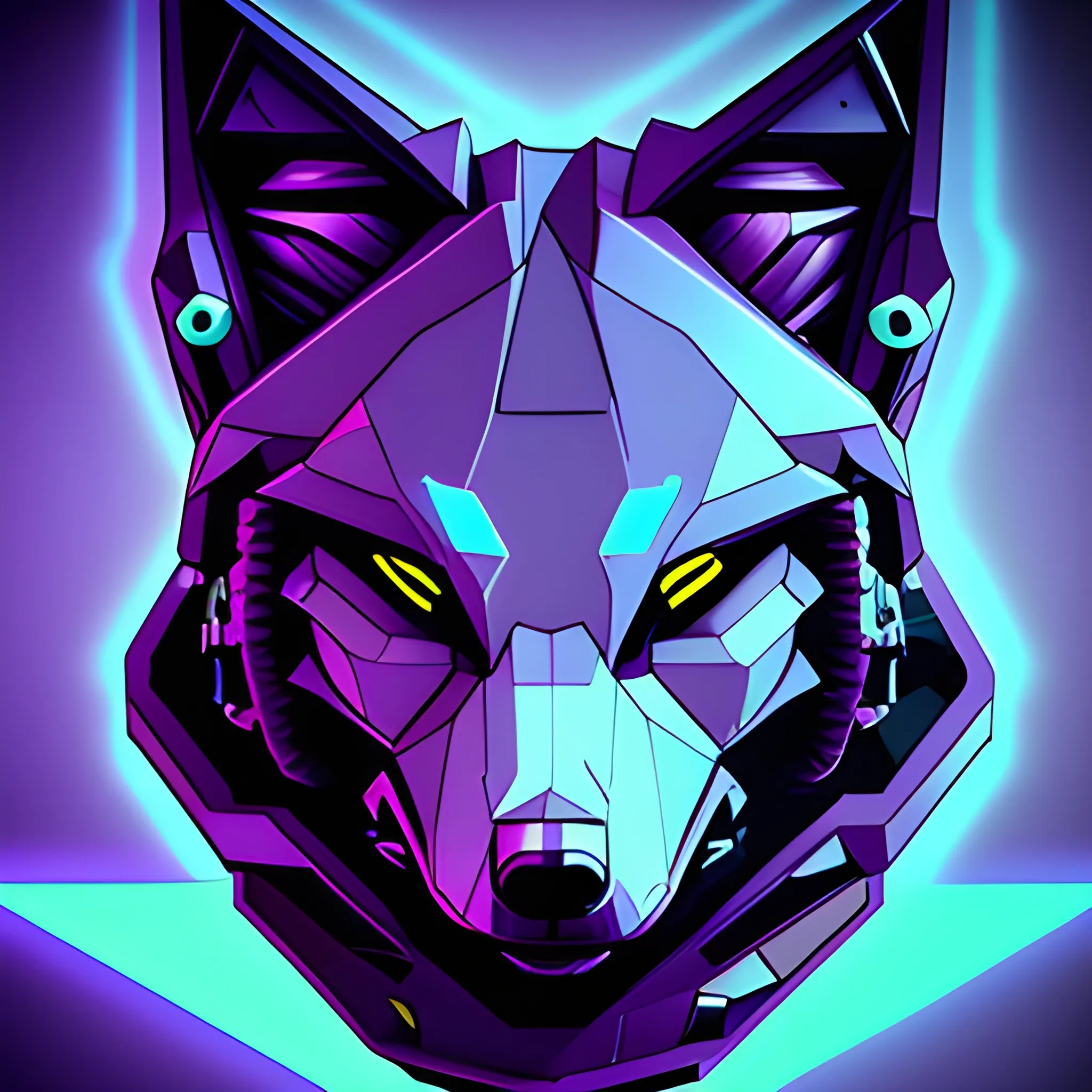 Sad wolf cyberpunk logo , Trippy, 3D, Cartoon