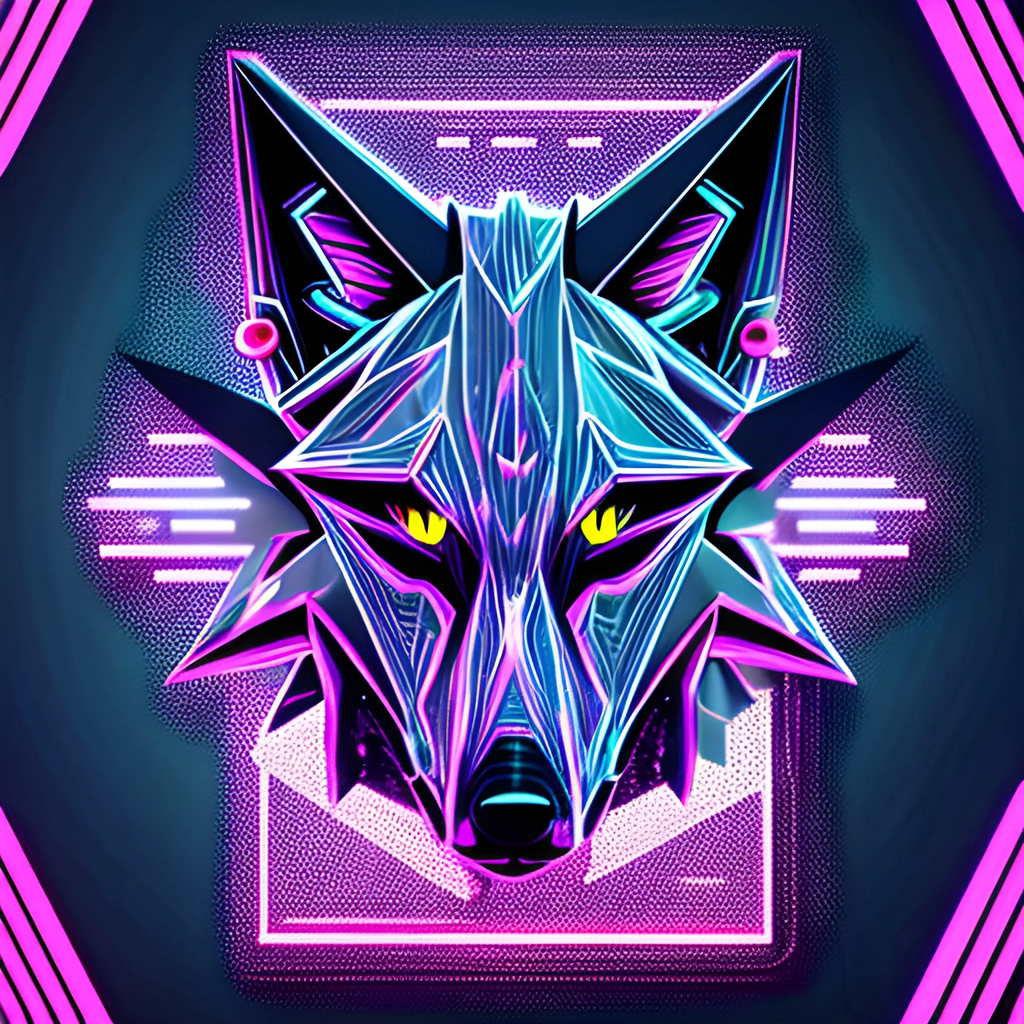 Sad wolf cyberpunk logo , Trippy, 3D, Cartoon