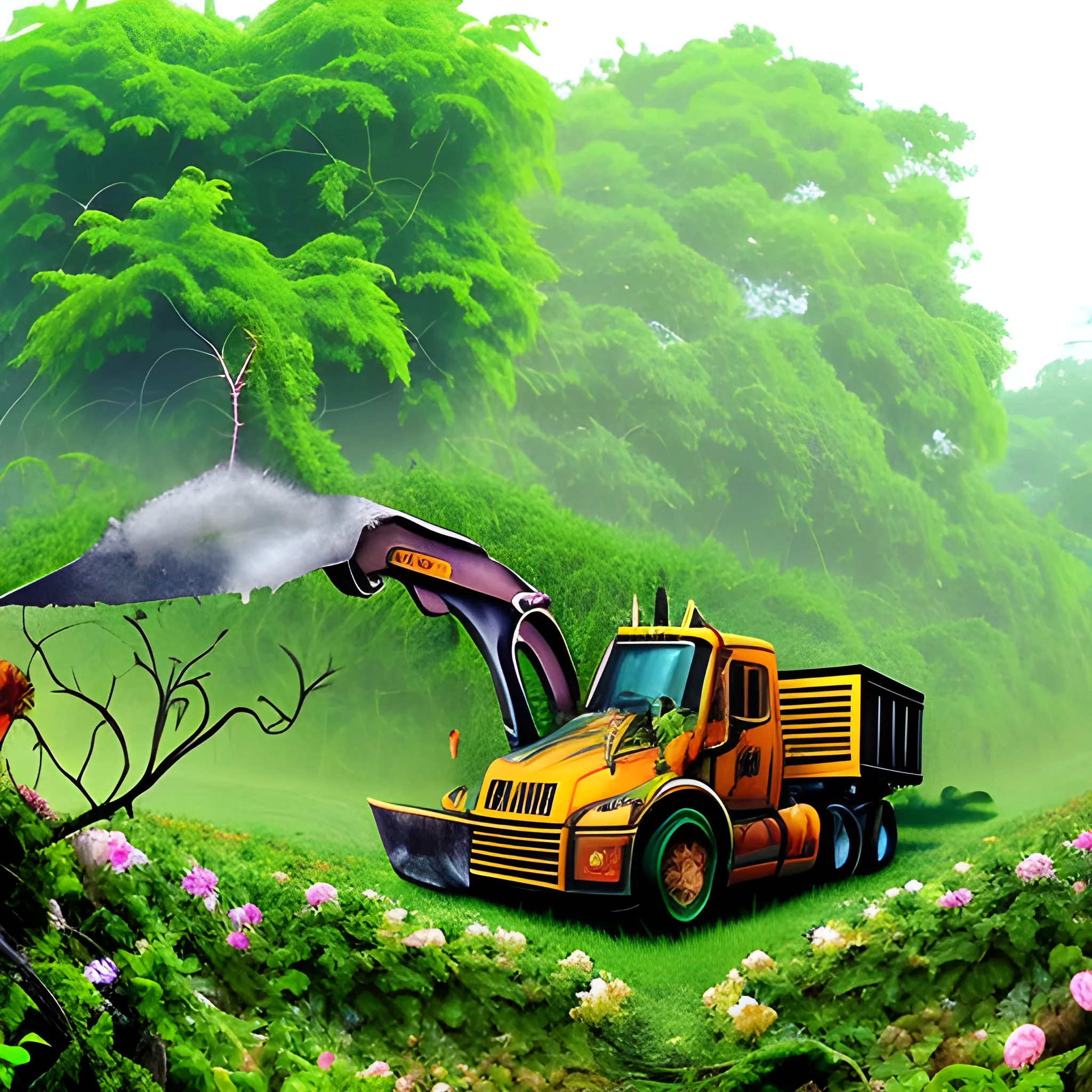 plants taking vengance on humans for destroying theire habitats by killing them, using flowers, poison and thorns to kill humans and destroy machines like trucks and chainsaws