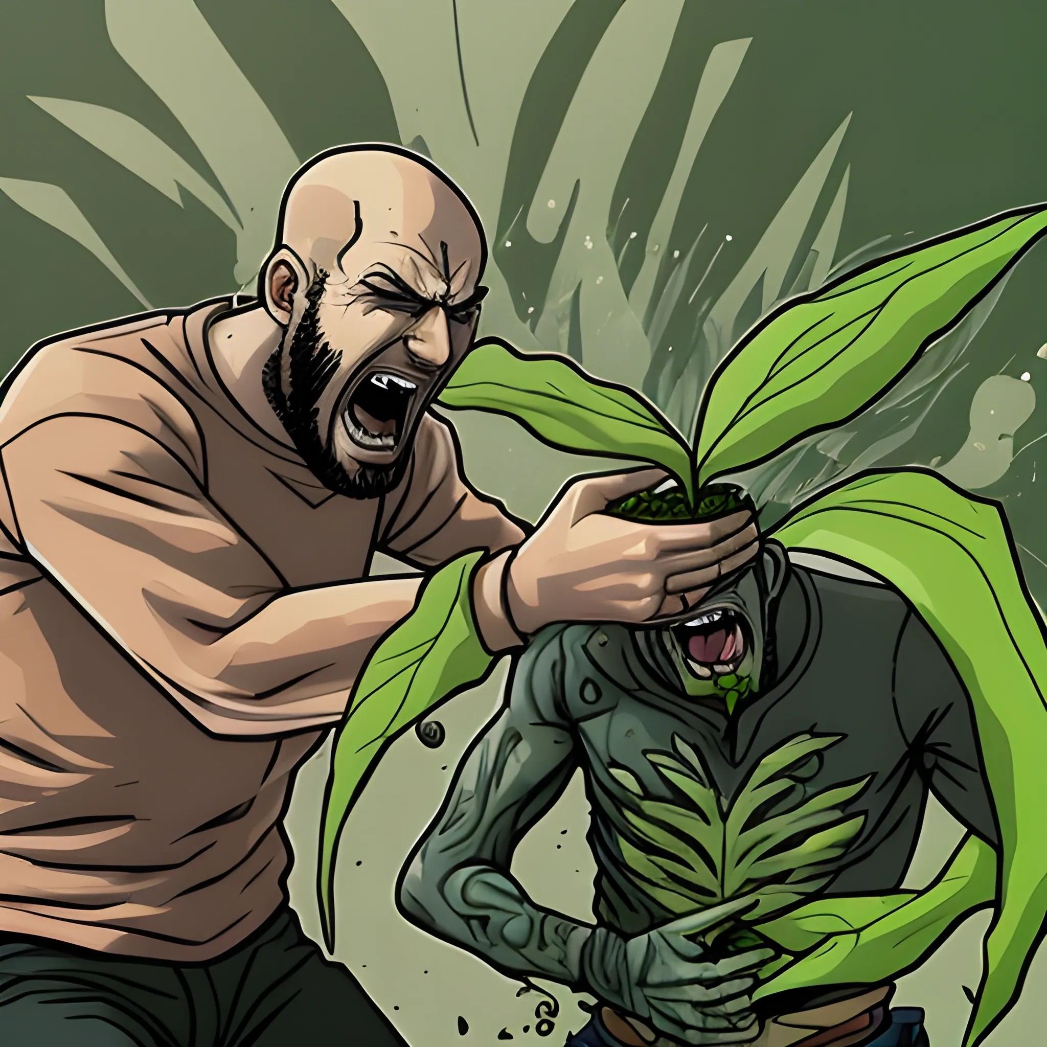 plant breaking a man stomach and killing him while he screams in pain