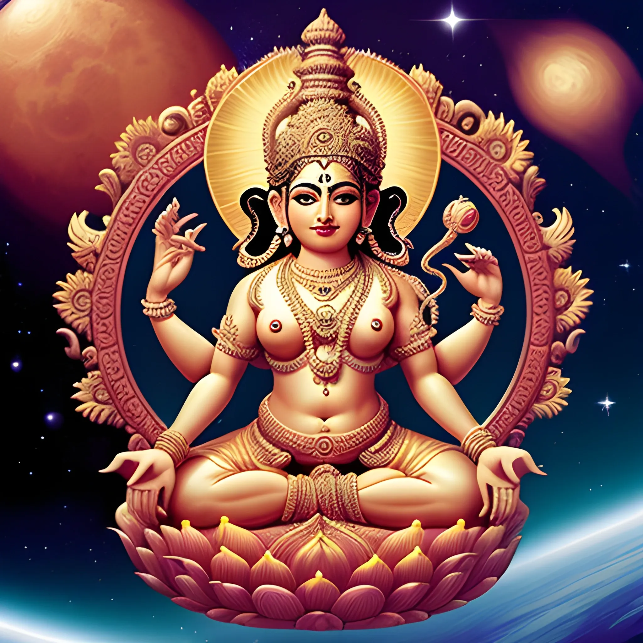 extremely detailed hindu goddess floating in space