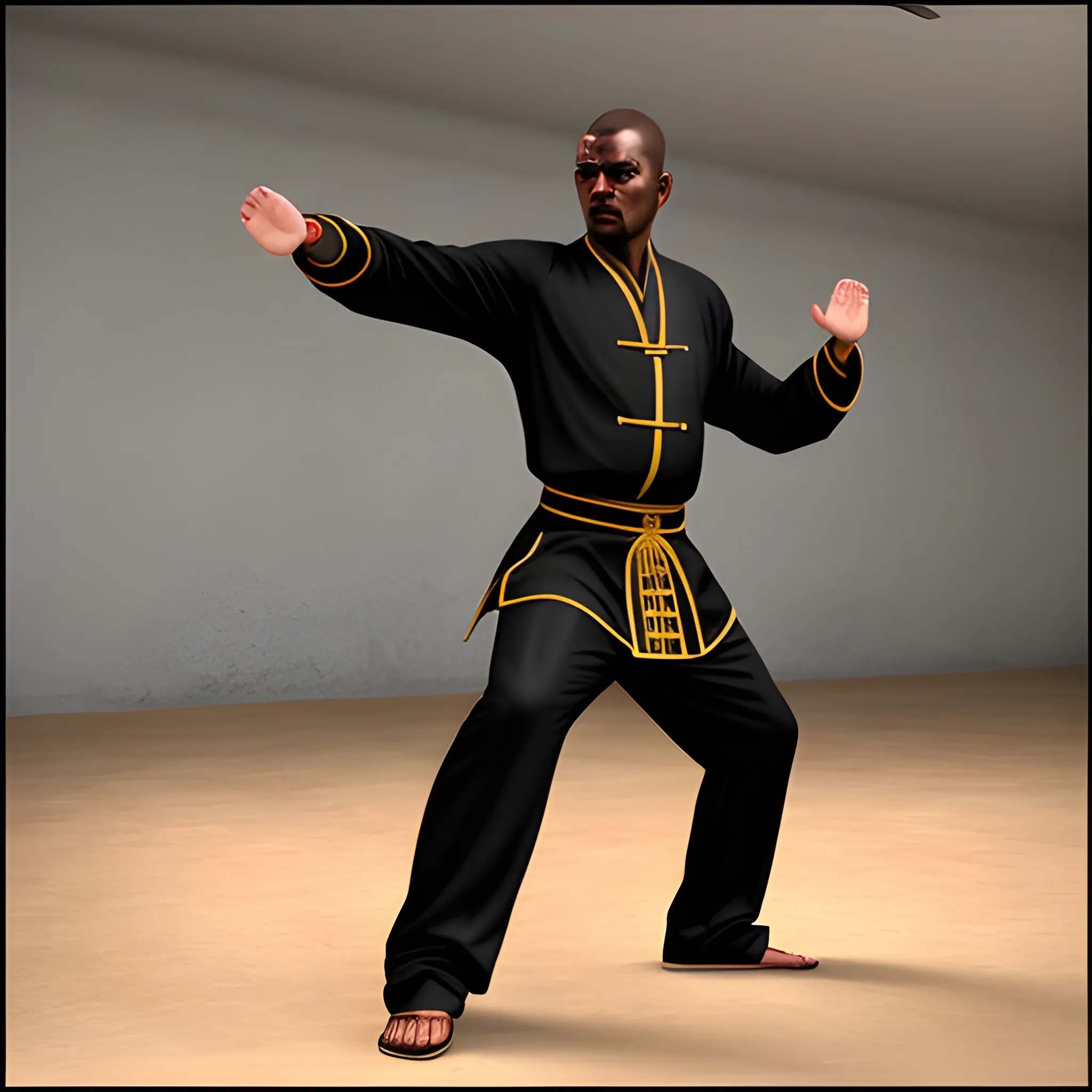 , 3D Black man in a kung fu stance