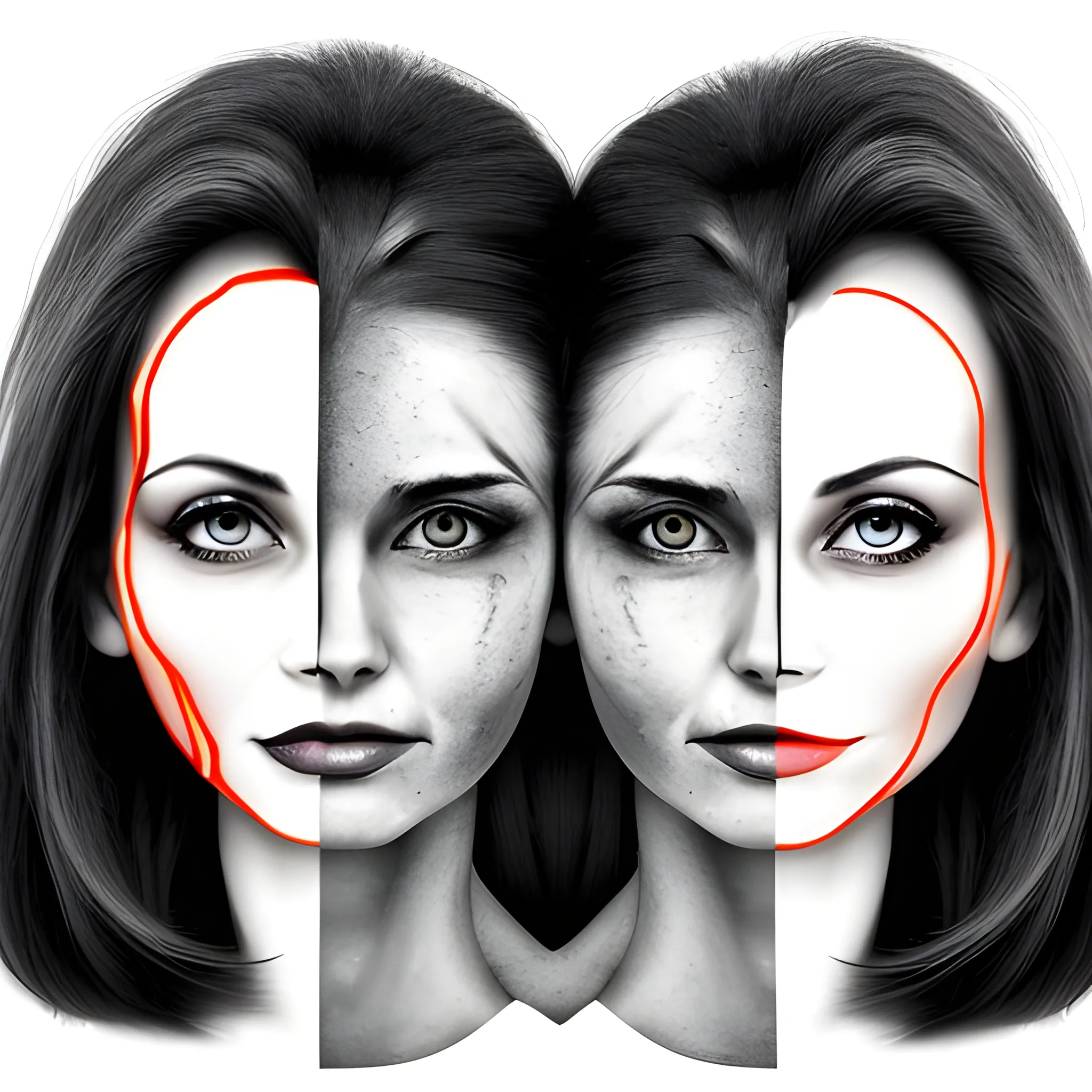 beutiflest woman with two faces and one complete body