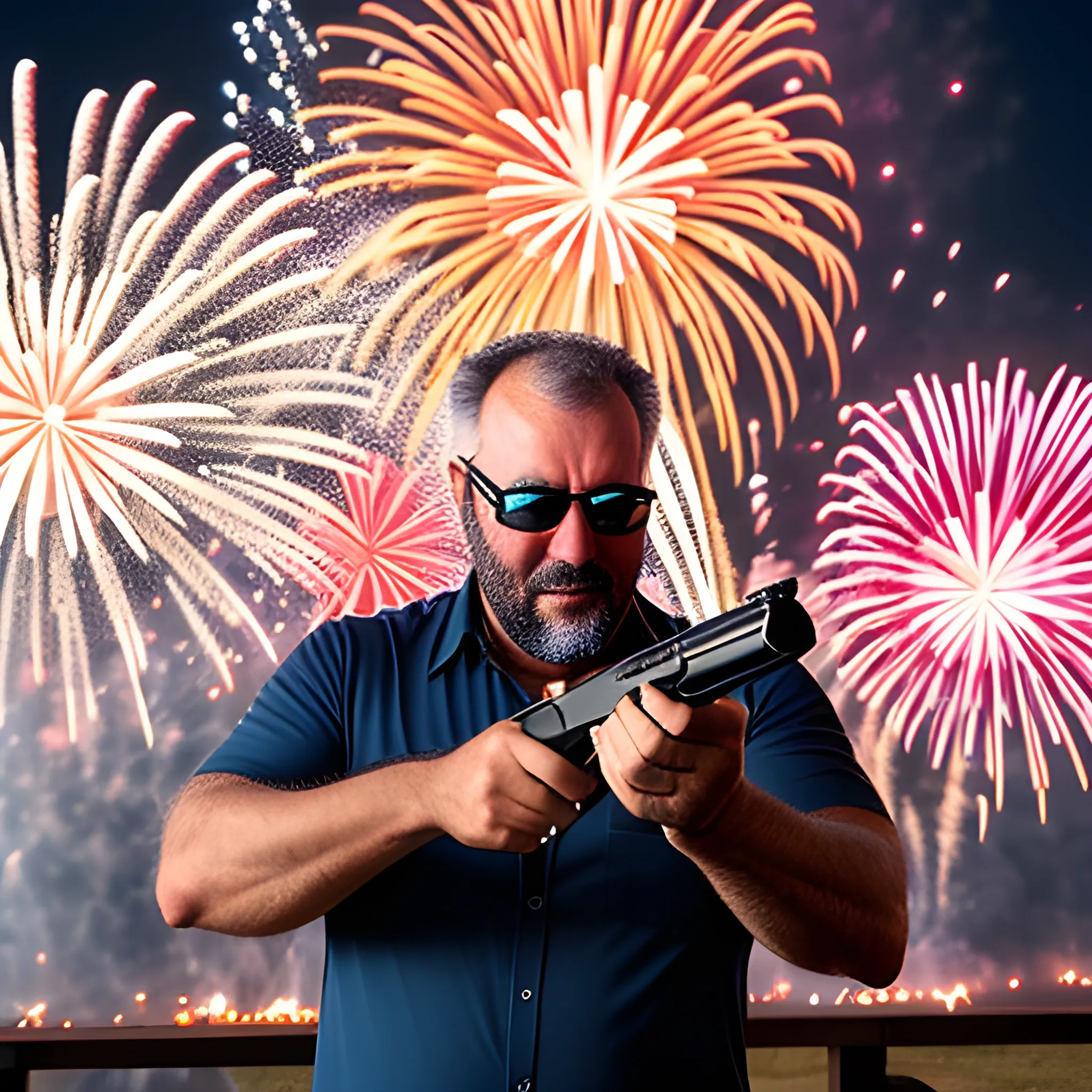 an uncle playing with fireworks and guns and babies