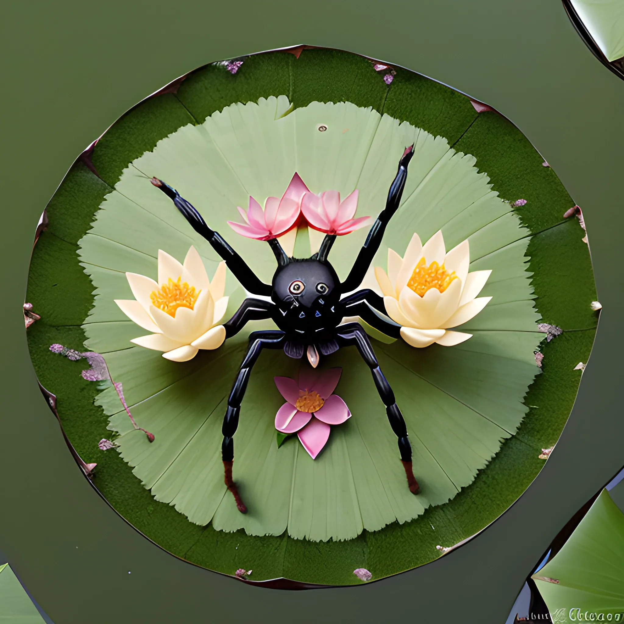a goddes spider emerging from a lotus flower