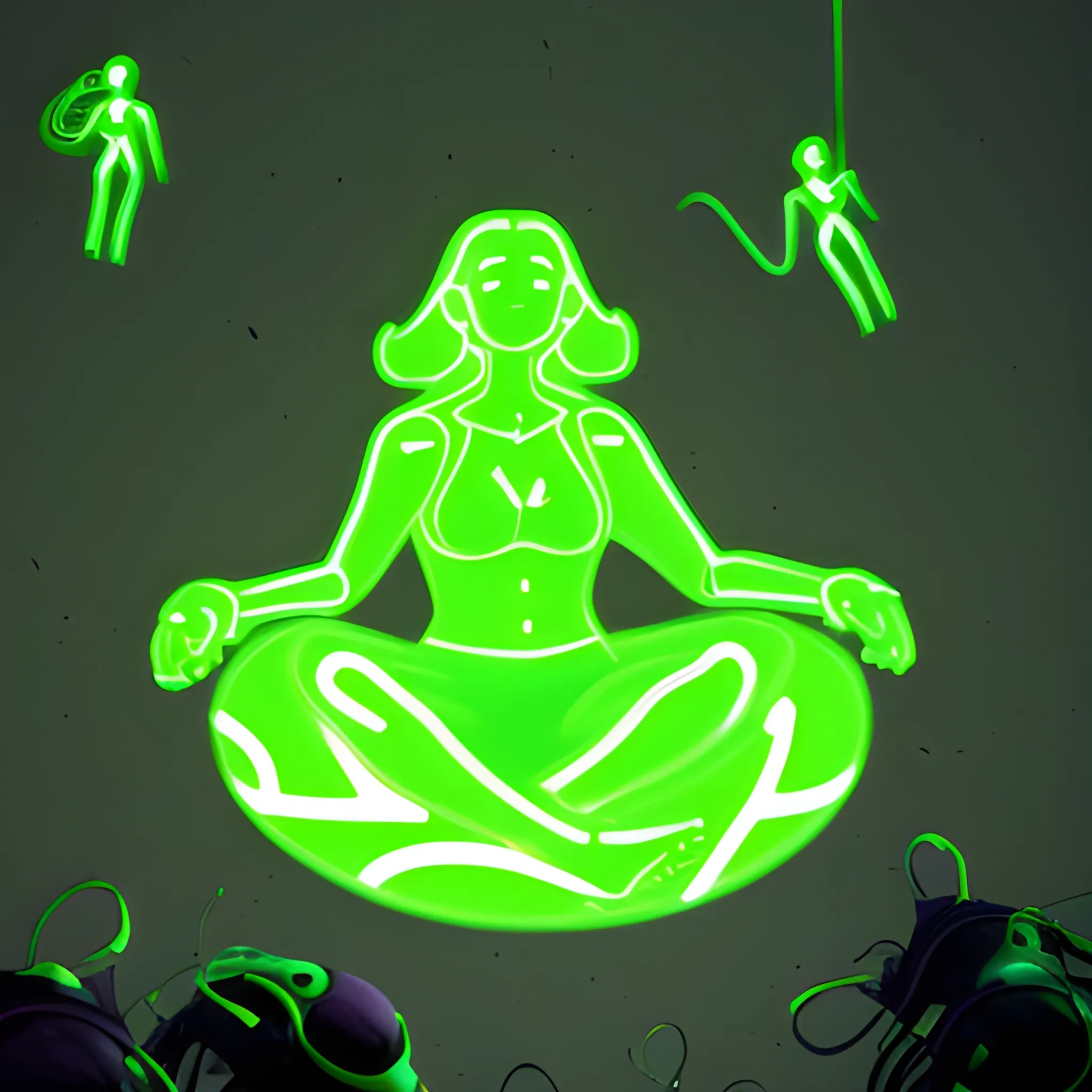 a carnage of humans and a woman floating with his entire body glowing neon green