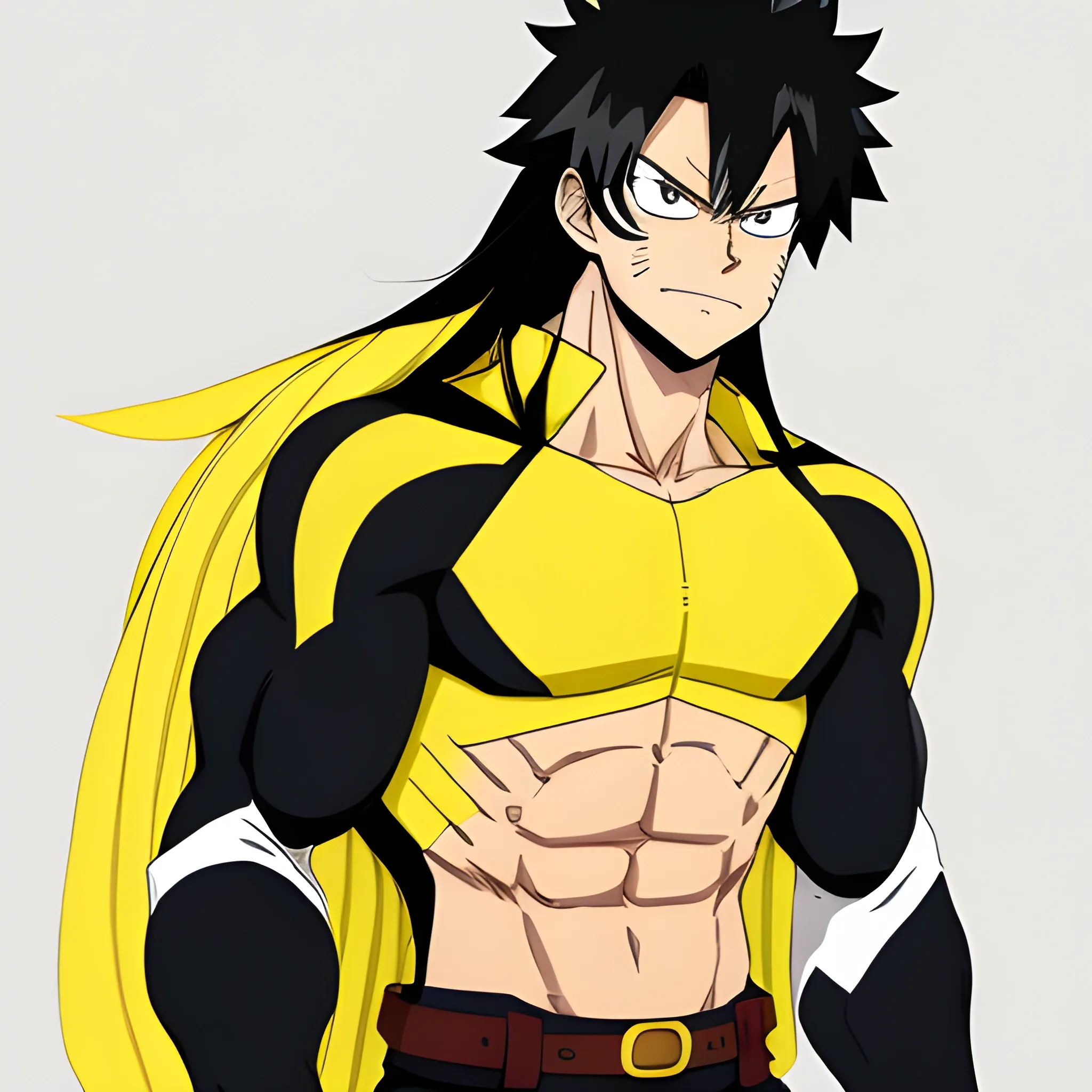 My hero academia, OC, black long hair, male, white, muscular, yellow brown clothes